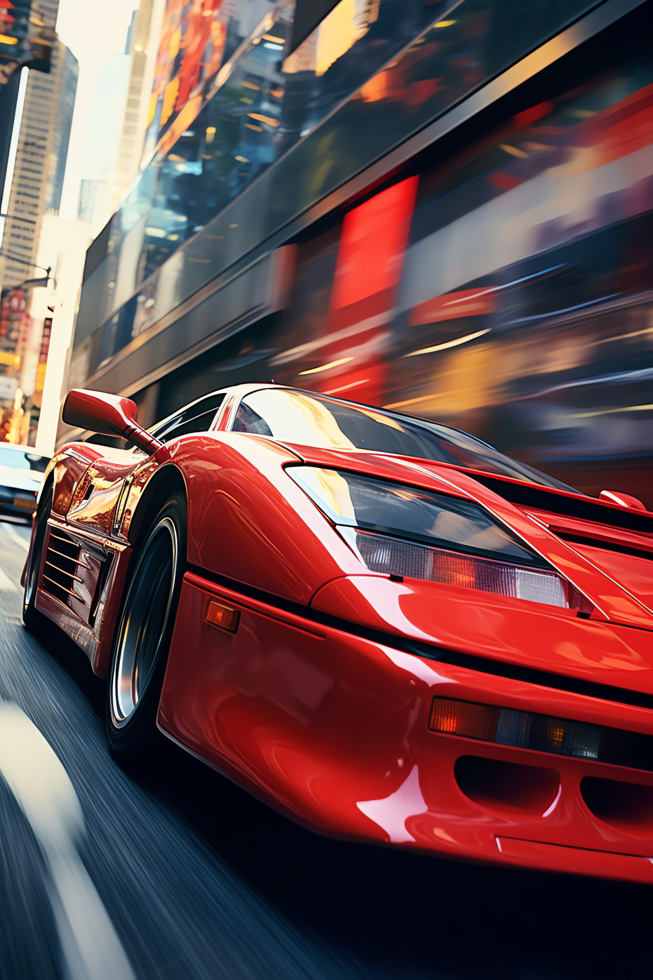 Ferrari Testarossa in NYC, Times Square close-up, City life vibrancy, Iconic locations and automobiles, Urban charm, HD Phone Wallpaper