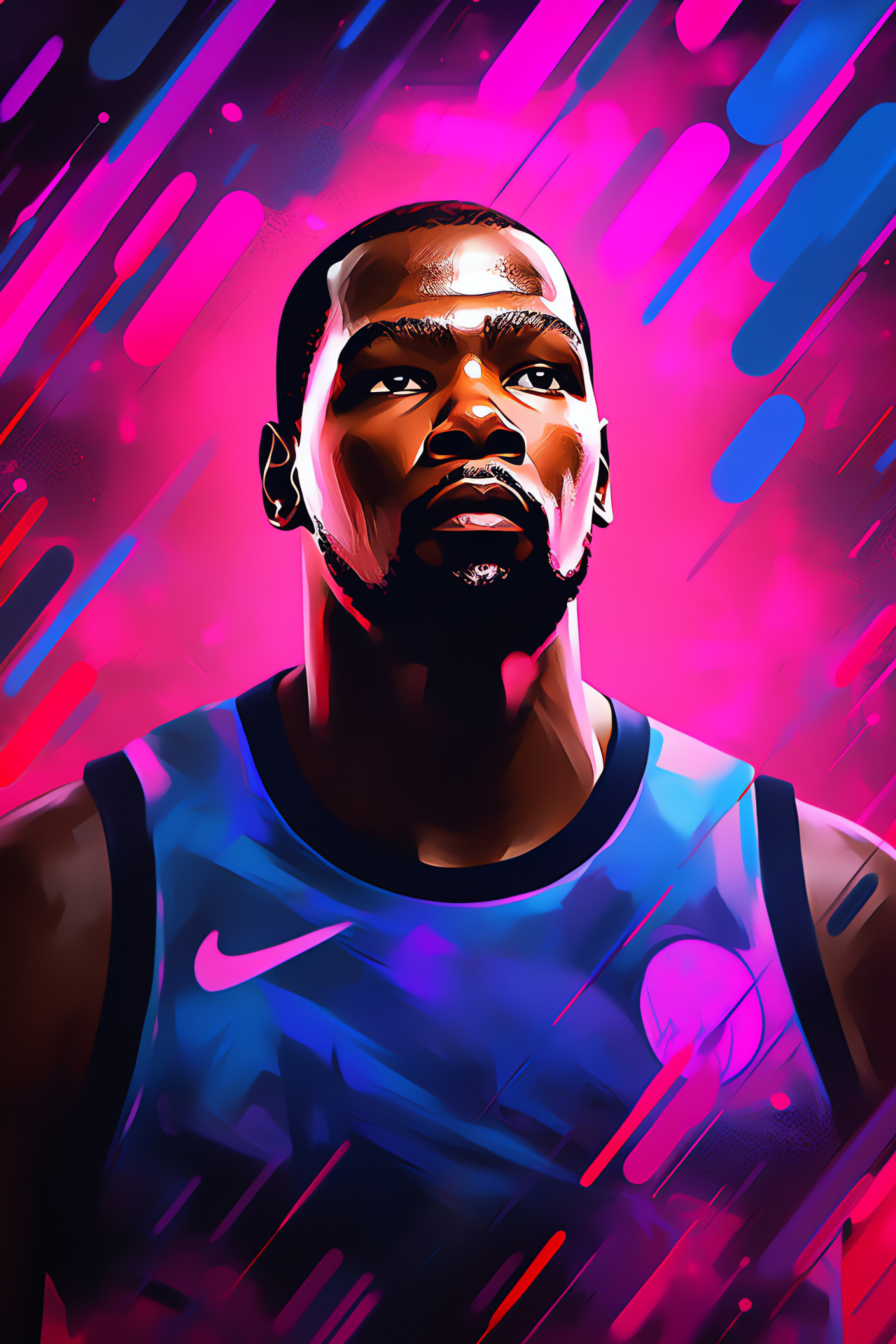 NBA Live Kevin Durant model, Brooklyn Nets representation, Conceptual sports arena, Game with neon visuals, Basketball simulation, HD Phone Image