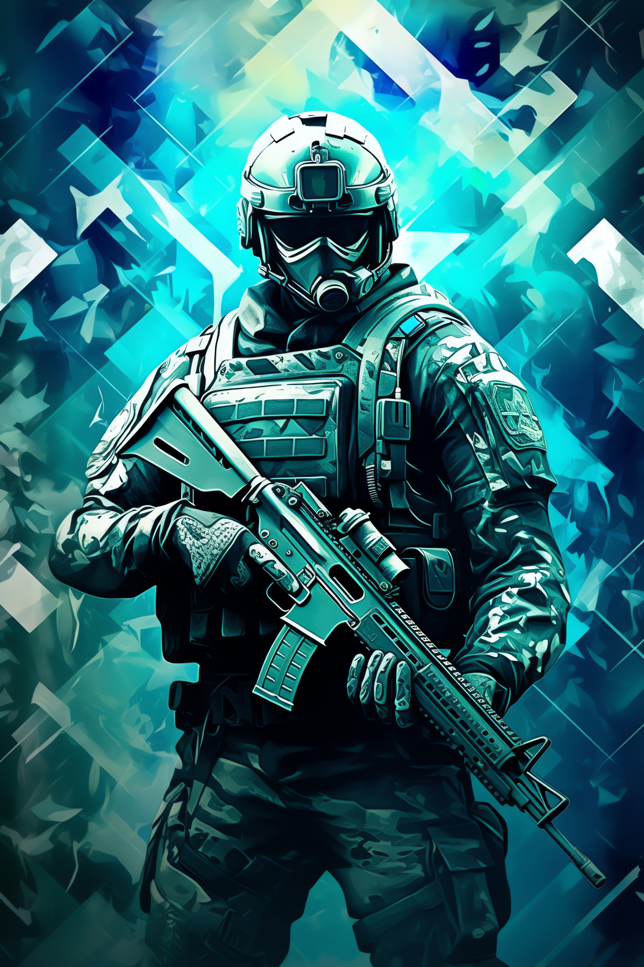 MW3 Operator Frost, Tactical gaming visualization, Double firearms, Symmetrical backdrop, Combat readiness, HD Phone Wallpaper