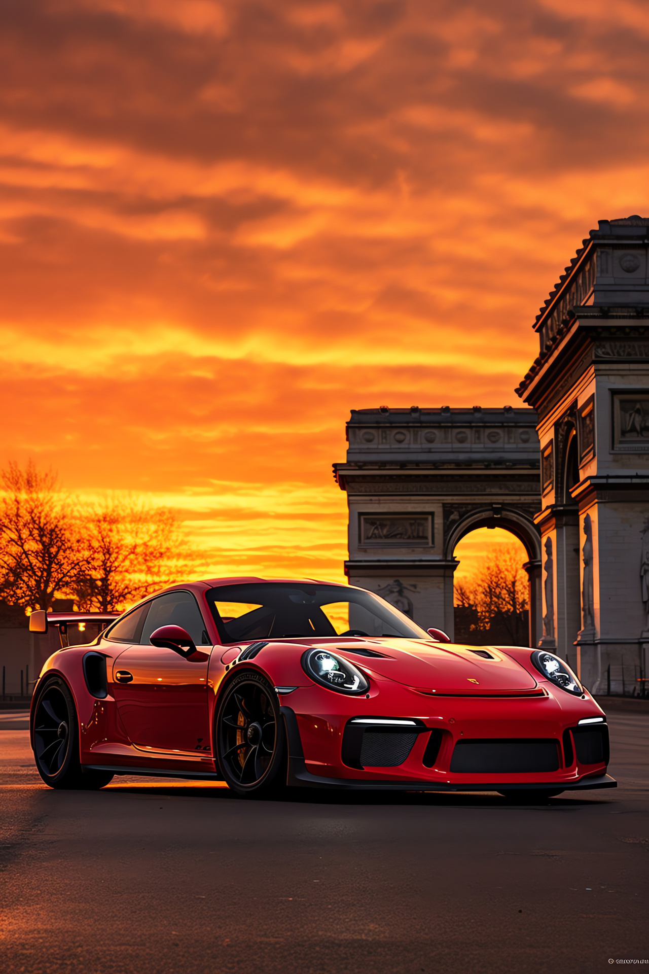 Porsche GT3 RS, Parisian avenue, French capital, Champs-lyses, Iconic monuments, HD Phone Image