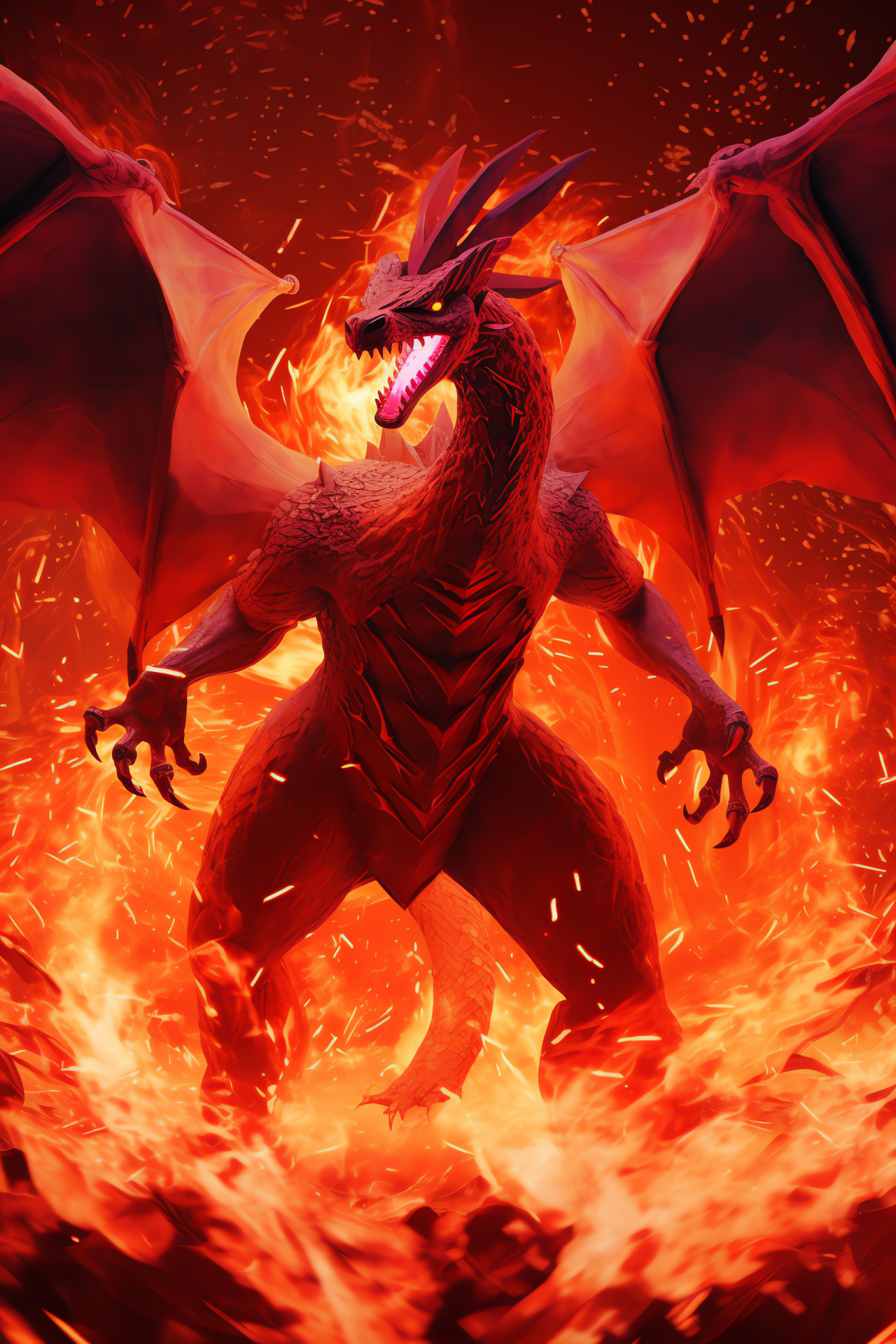 Charizard stature, Muscular form, Vibrant depiction, Sharp gaze, Gaming charisma, HD Phone Wallpaper