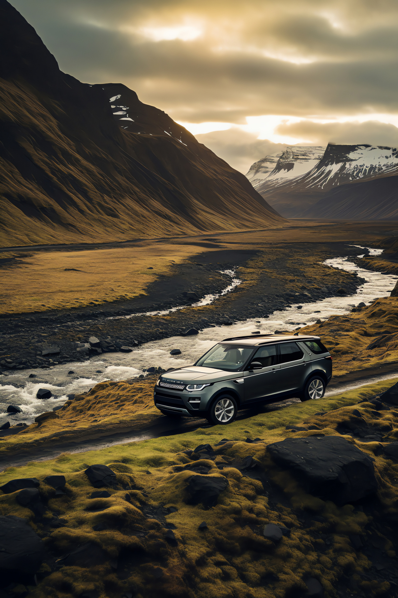 Range Rover Sport 2018, Icelandic expedition, All-terrain performance, Waterfall background, Volcanic environment, HD Phone Image