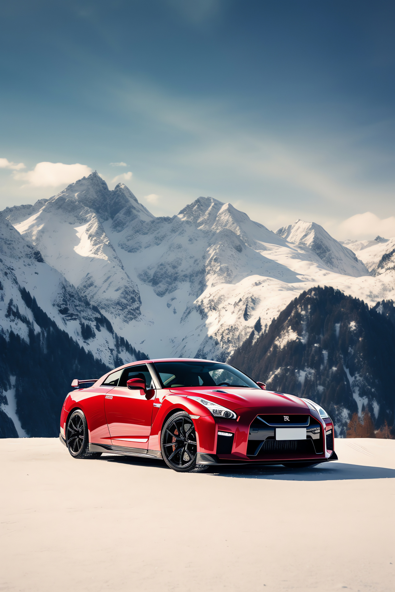 Nissan GTR R35 Edition, Red Alpine Majesty, Driving Experience, Swiss Landscape, Iconic Skyline Model, HD Phone Image