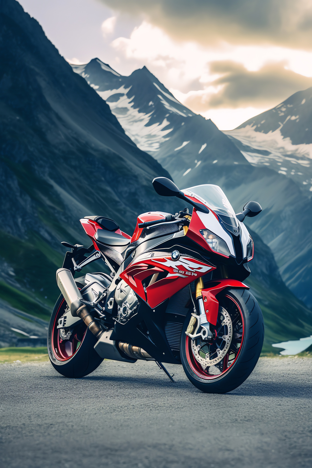 BMW S1000RR, Alpine riding, Swiss roads challenge, Sport motorcycle colors, Dynamic riding posture, HD Phone Image