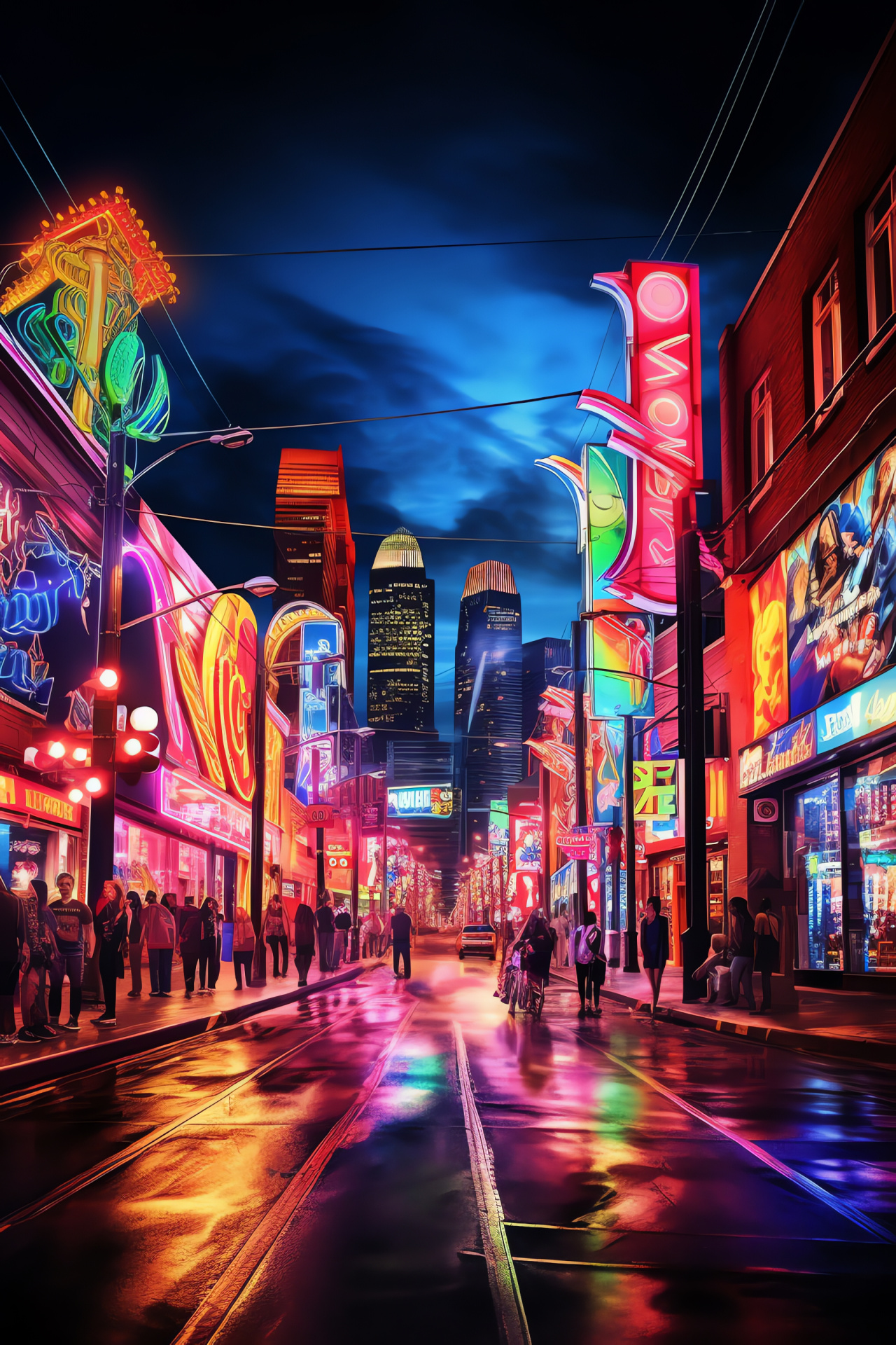 NFL festive fanfare, Illuminated neon artwork, Urban streetscape, Football logos, Vibrant holiday, HD Phone Wallpaper