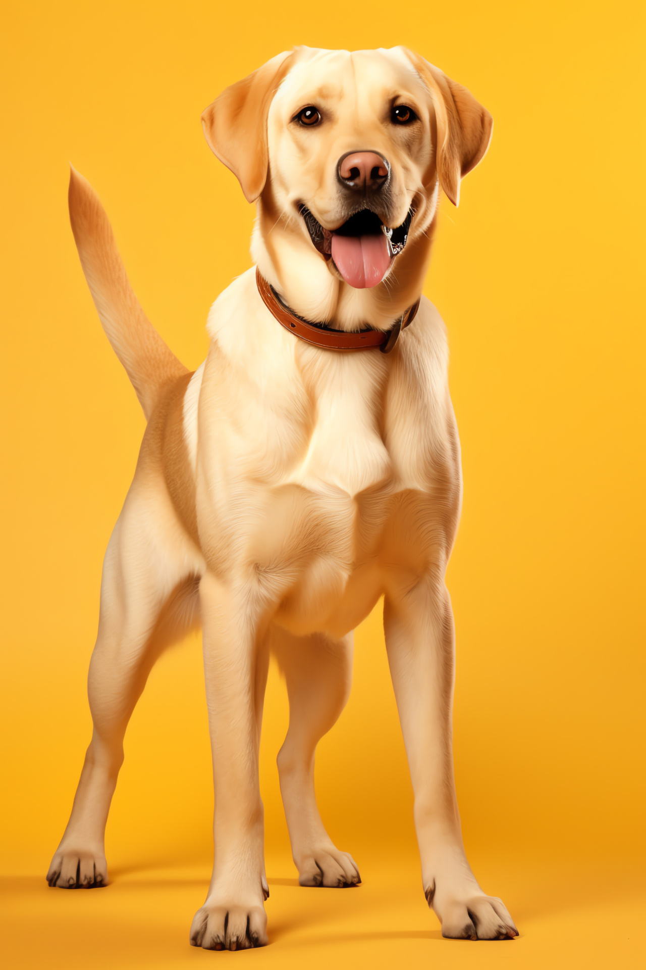 Energetic Yellow Lab, canine full view, dual-color background simplicity, joyful demeanor, vibrant fur, HD Phone Wallpaper