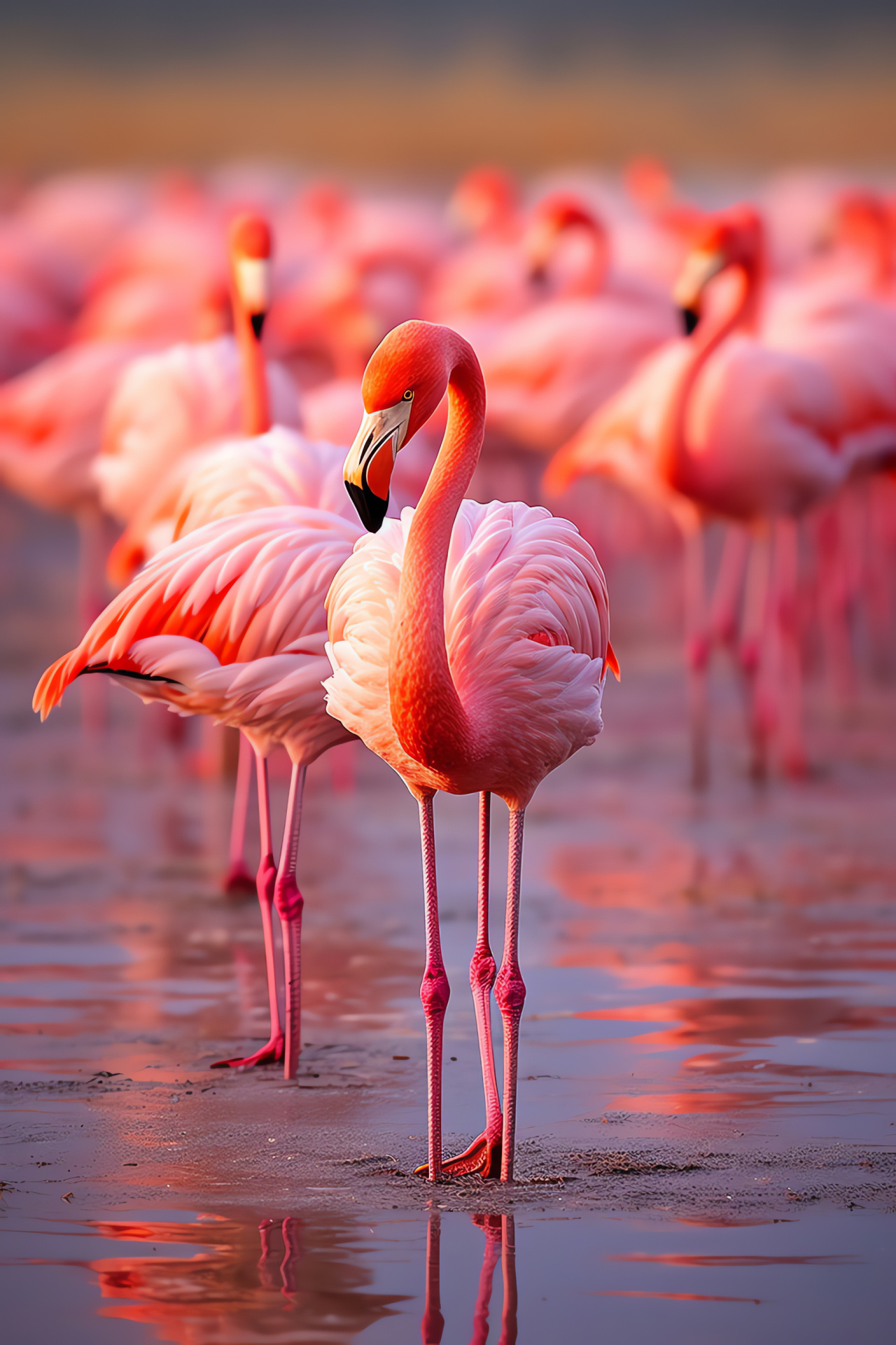 Flamingo flock, Wading birds, Tropical waterbirds, Wildlife habitat, Natural beauty, HD Phone Image