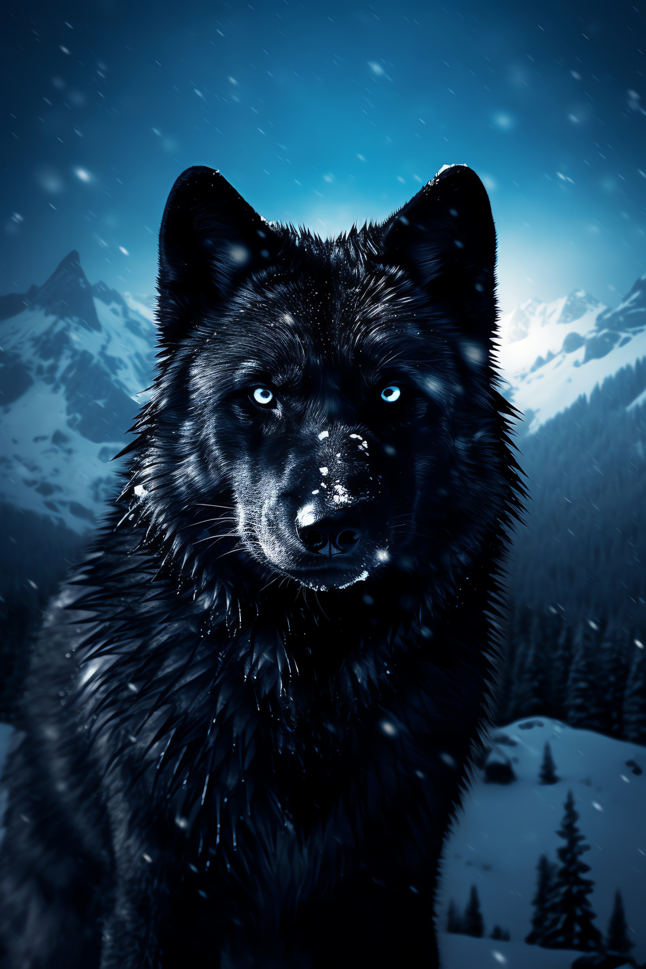 Lupus in winter, Black wolf stealth, Snow-draped wilderness, Predatory survival, HD Phone Wallpaper