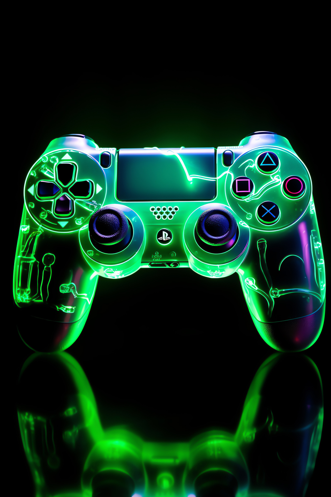 Playstation controller, illuminated lines, green accents, gaming device, interactive equipment, HD Phone Wallpaper