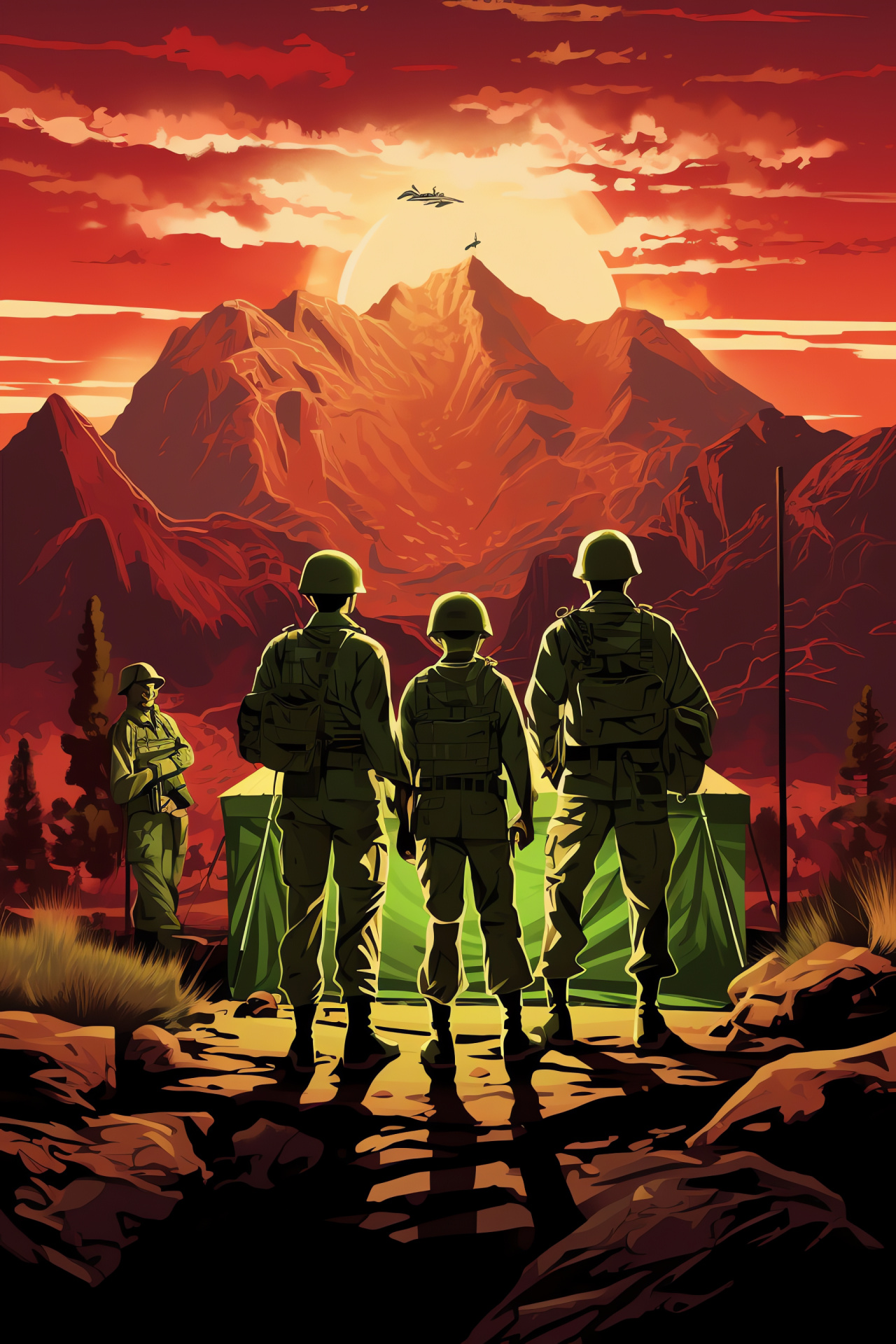 New California Republic, NCR game faction, Camp McCarran location, Military soldiers, Armored uniforms, HD Phone Wallpaper