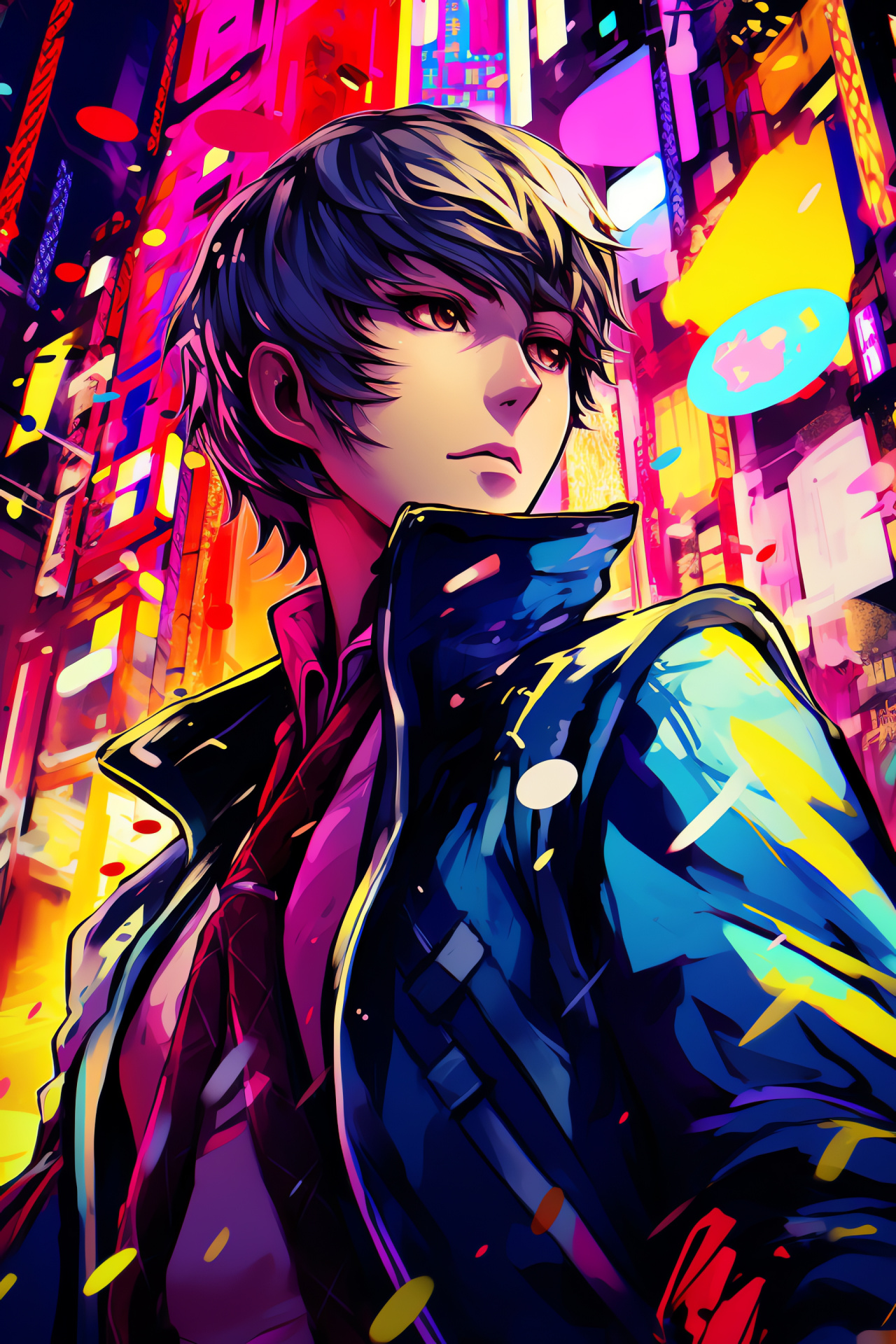 Persona 4, Yu Narukami, Central figure, Rural town Inaba, Luminous ambiance, HD Phone Image