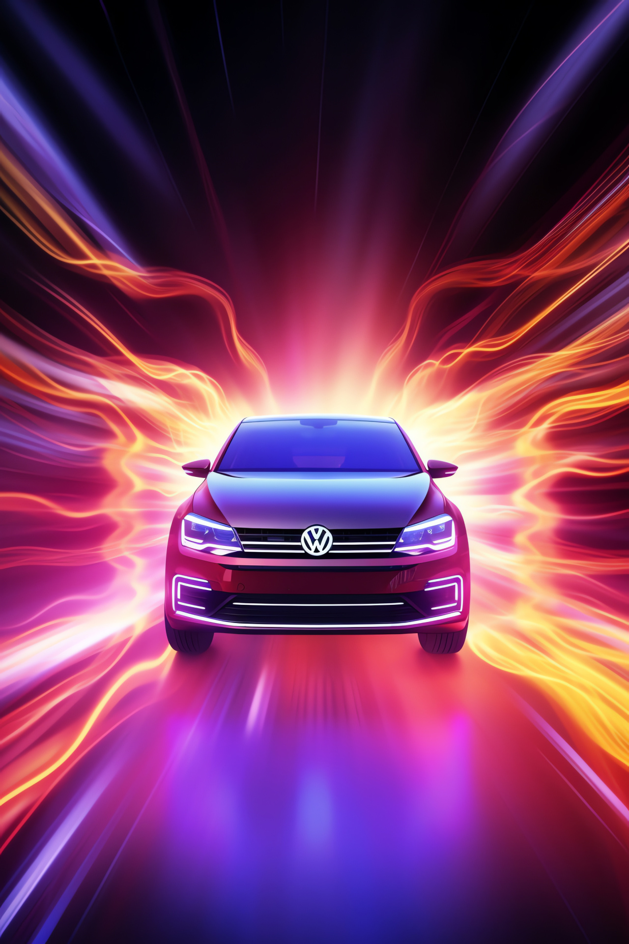 VW brand representation, Luminous artistry, Movement depiction, Colorful brand light show, Innovative graphics, HD Phone Wallpaper