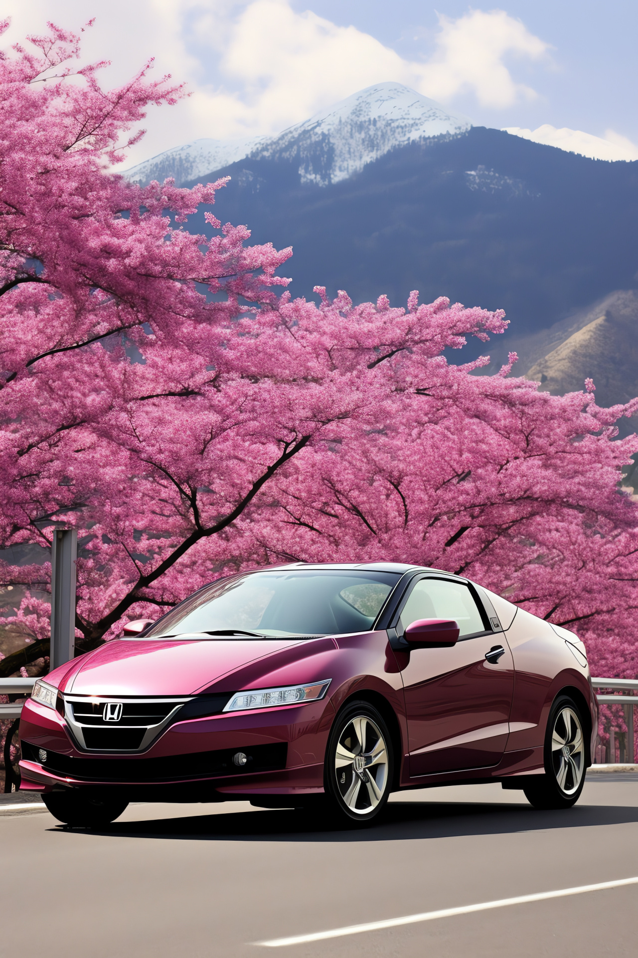 VTEC synergy, sporty hatchback, iconic volcano, advanced drivetrain, floral ambiance, HD Phone Wallpaper