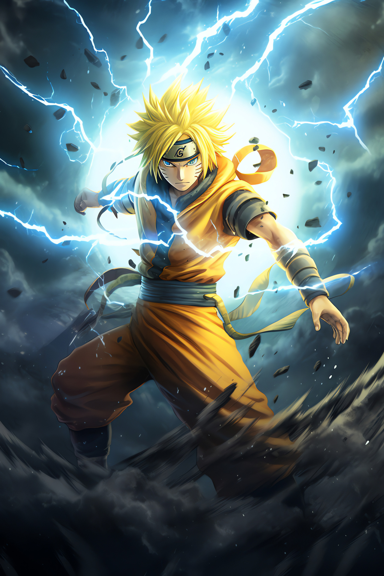 Minato Namikaze, Konoha's leader, ninja art, spiraling energy, auric flashes, HD Phone Wallpaper