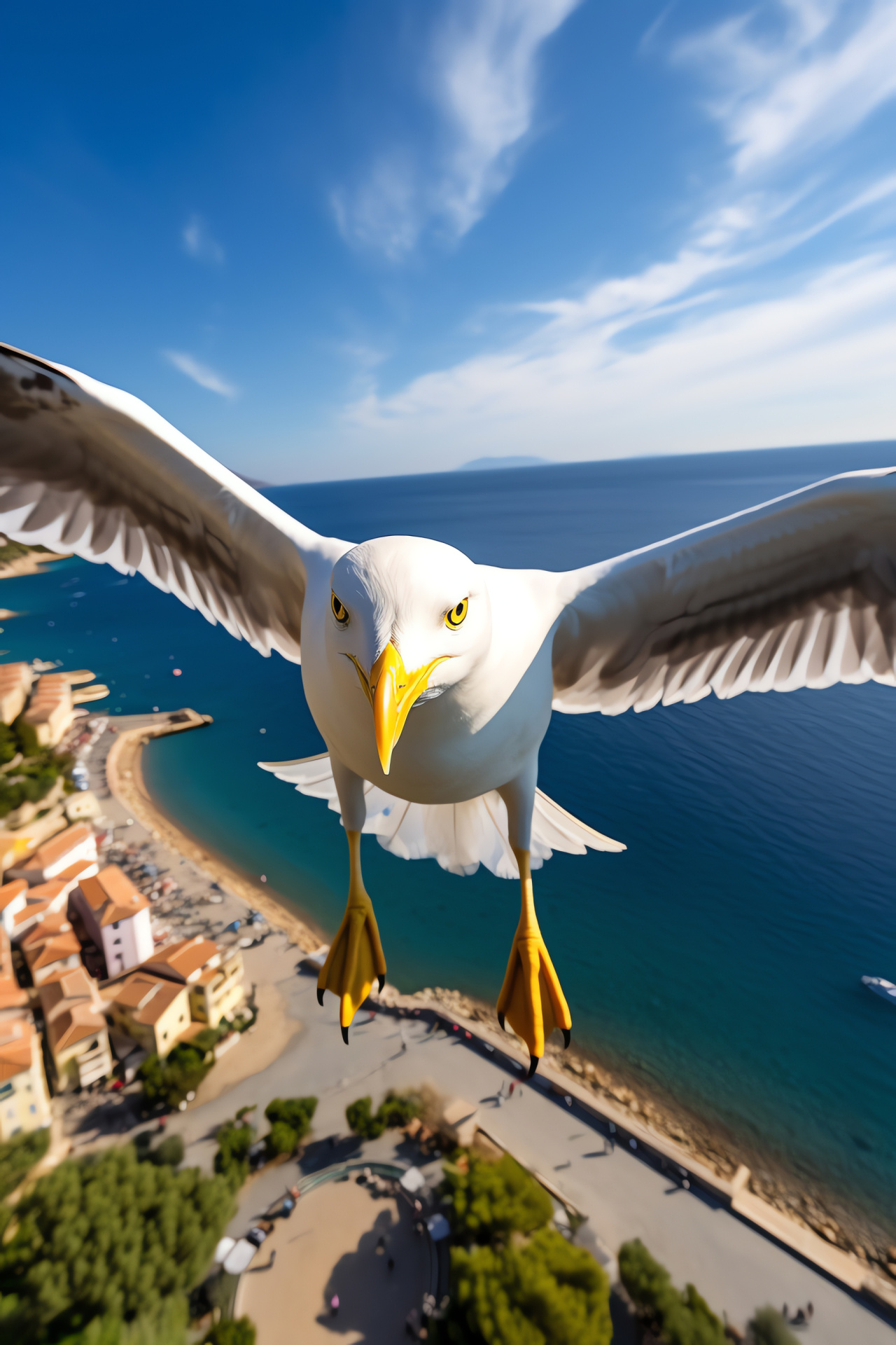 Seagull against sea mist, white coastal bird, seaside perch, scenic marine township, broad ocean vista, HD Phone Wallpaper