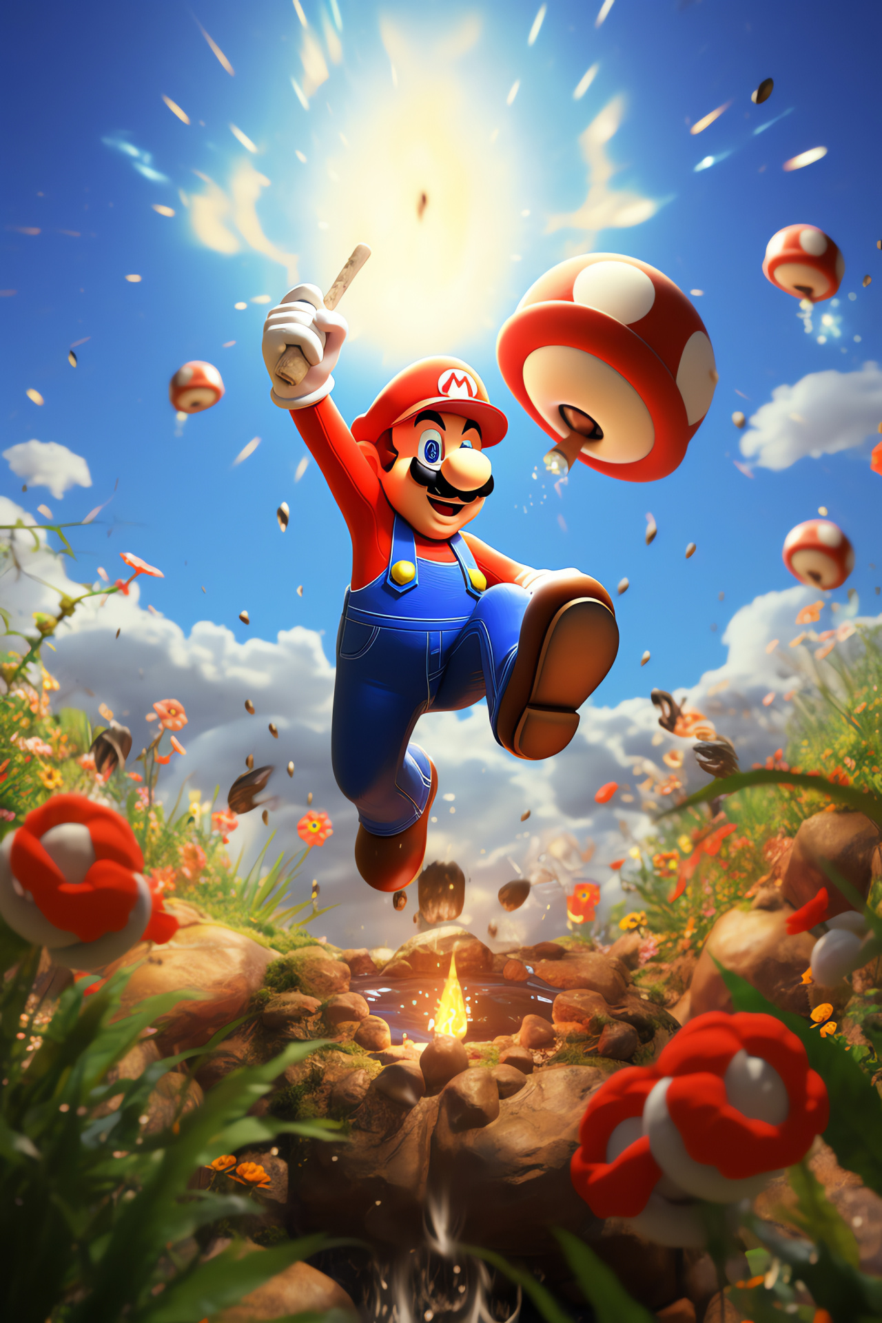 Super Mario Bros leap, Iconic plumber, Animated kingdom, Enchanted realms, Mushroom boost, HD Phone Wallpaper