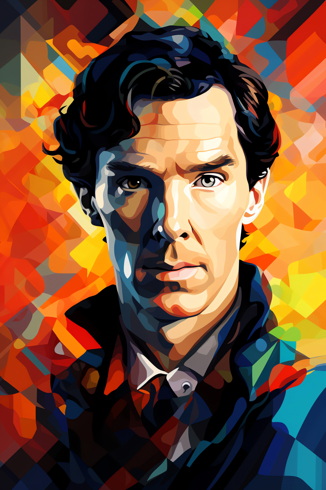 Detective Sherlock, intricate designs, inscrutable grin, vivid emerald gaze, secret unraveling, HD Phone Wallpaper