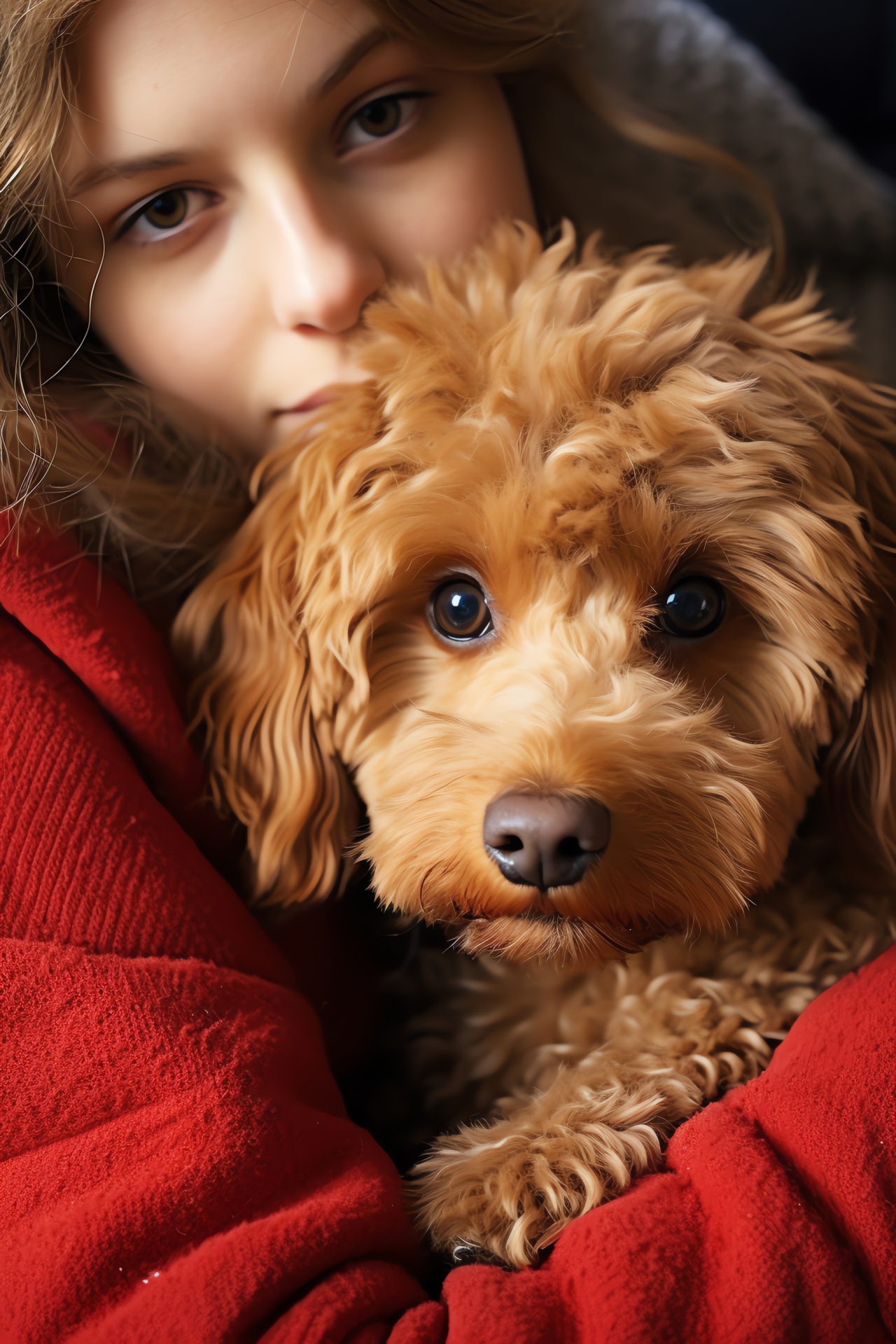 Faithful breed, Affectionate Poodle, Vibrant dog hue, Composed pet setting, Dog deep gaze, HD Phone Wallpaper