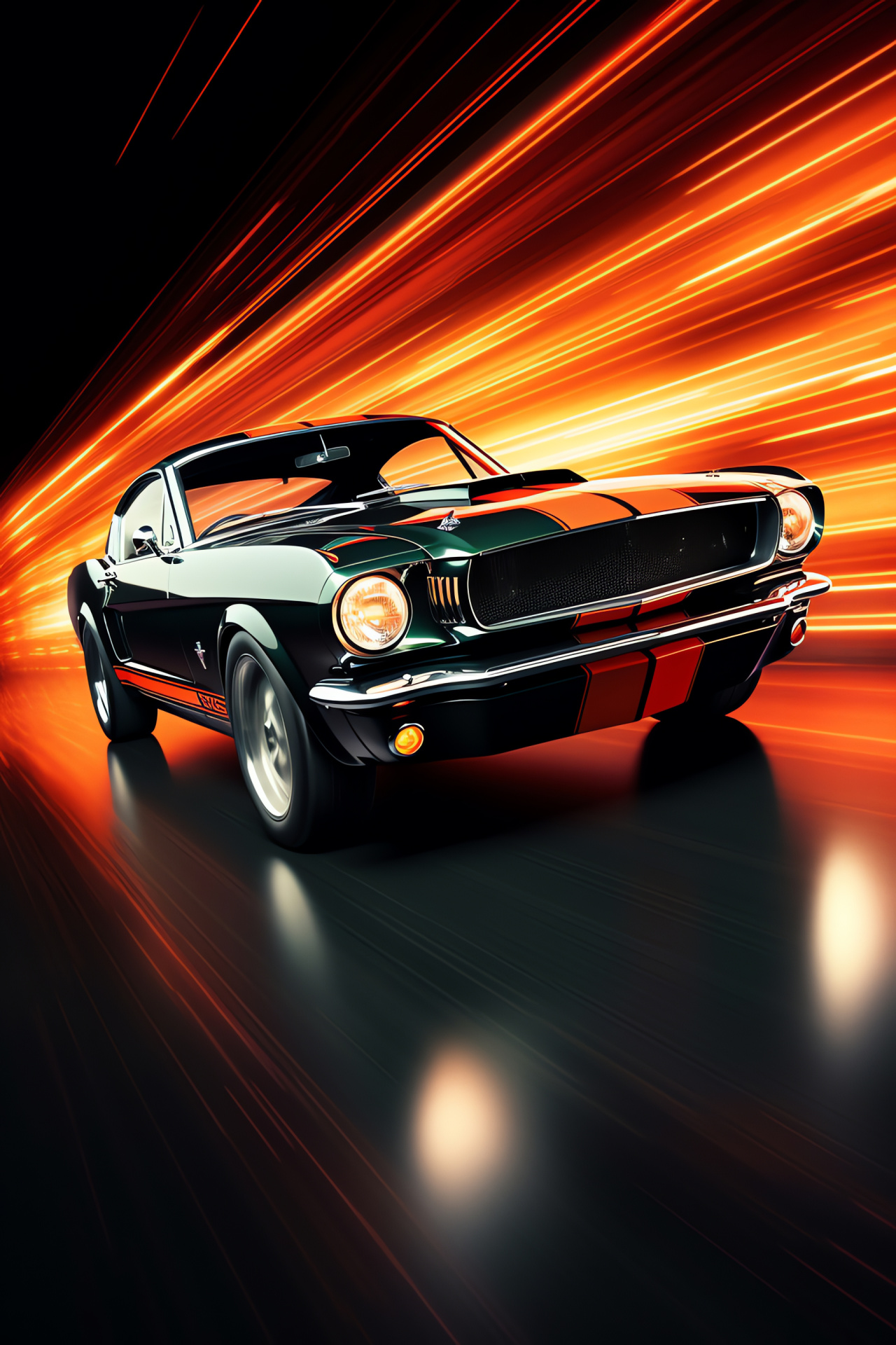 Mustang dynamic essence, Luminous design backdrop, Automotive energy, Wide frame Mustang, Muscle car spirit, HD Phone Image