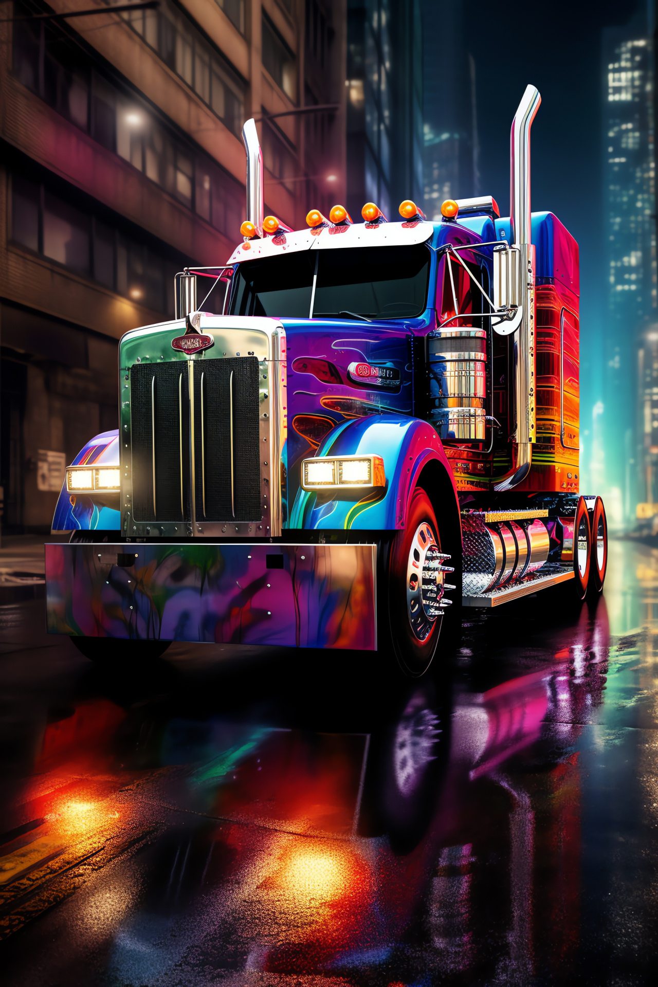 Optimus Prime portrayal, battle aftermath, ruined urbanity, electrifying combat, Autobot resilience, HD Phone Image