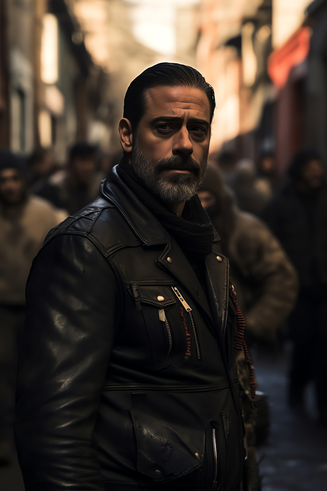 Jeffrey Dean Morgan as Negan, Zombie series climax, Survival struggle, Post-apocalyptic setting, Dystopian backdrop, HD Phone Wallpaper