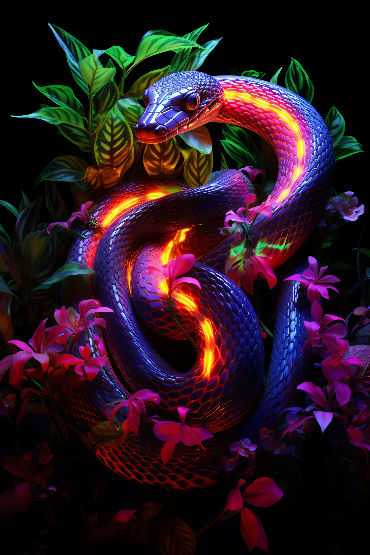 Exotic Neon Snake, Tropical forest habitat, Neon-like vibrance, Multi-colored scales, Untamed nature, HD Phone Wallpaper