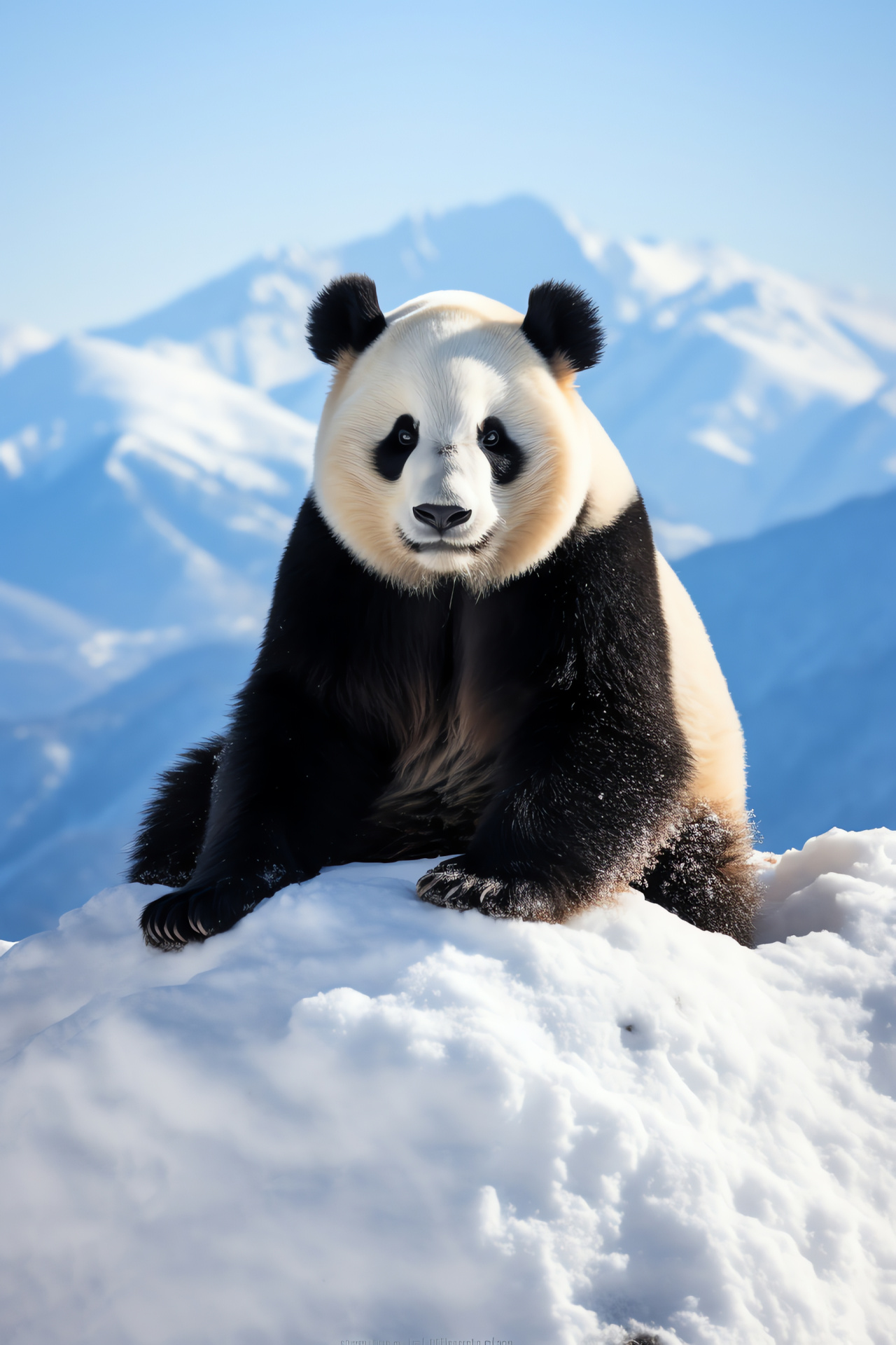 Panda snow scene, Mountain wildlife, Black-white fur, Sichuan fauna, Wild panda, HD Phone Wallpaper