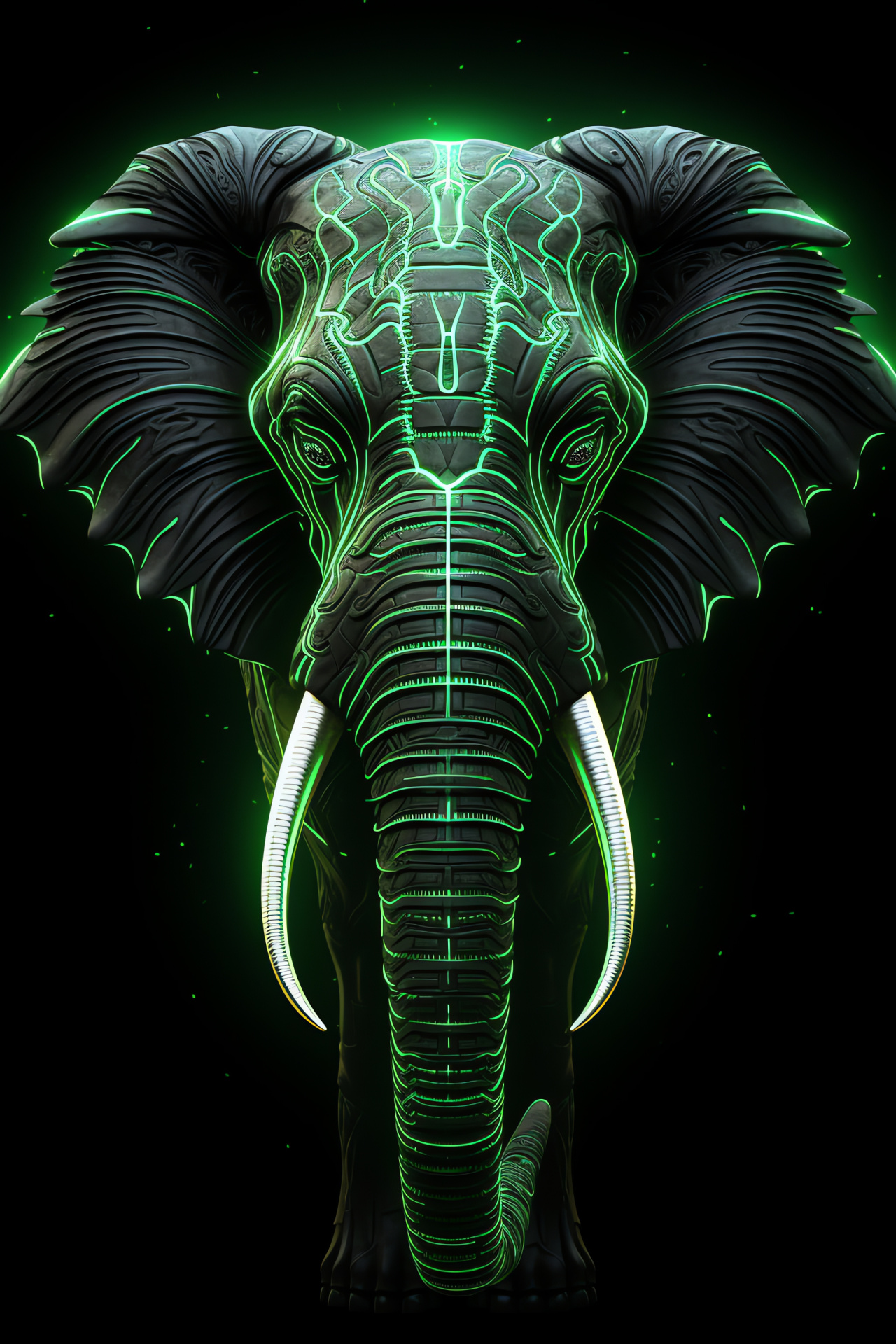 Elephant profile, Glowing line backdrop, Ivory display, Textured skin, Jungle mammal, HD Phone Image