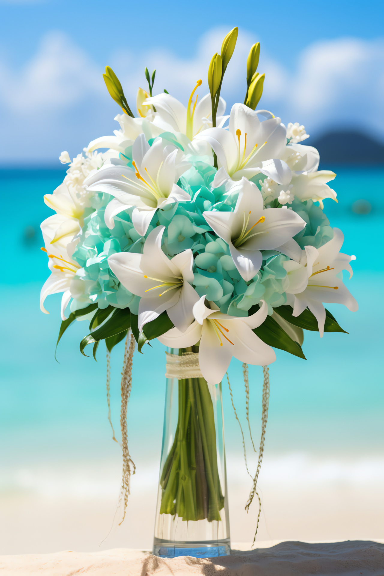 Bridal blossoms, Seaside matrimony, Ritual backdrop, Oceanic hues, Sandy shores, HD Phone Wallpaper