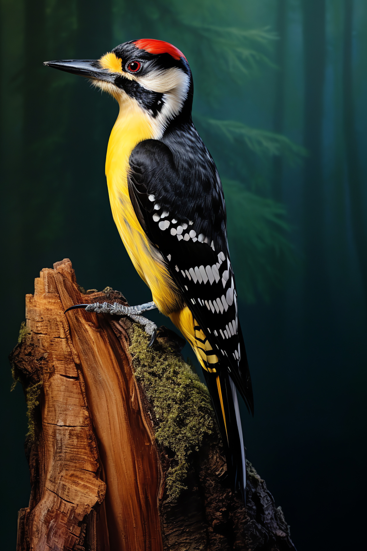 Woodpecker species, Vibrant avian, Ornithological interest, Nature, Two-tone environment, HD Phone Wallpaper