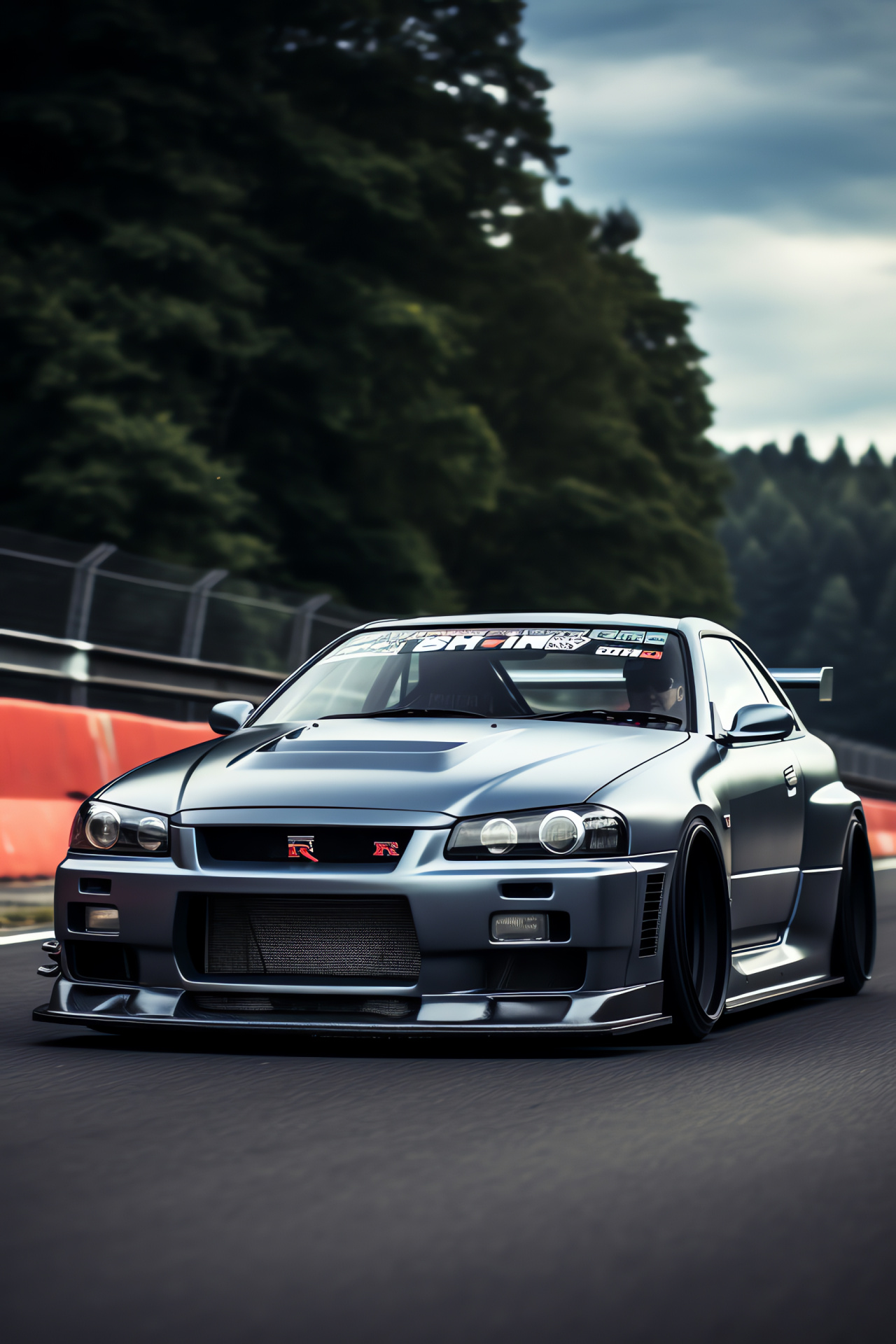 Nissan Skyline GTR R33, Nrburgring challenge, German motorsport, Racing enhancements, Dynamic vehicle form, HD Phone Image