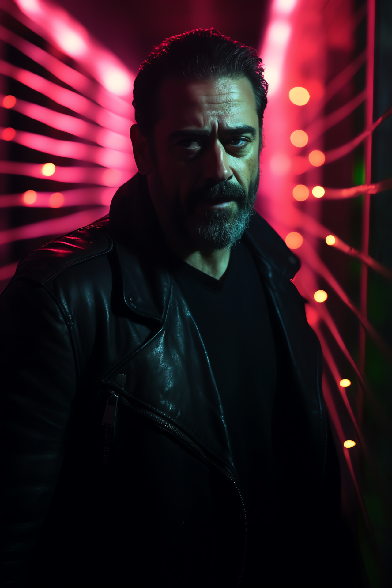 Negan, Jeffrey Dean Morgan, Sinister corridor, Piercing stare, Illuminated ambiance, HD Phone Image