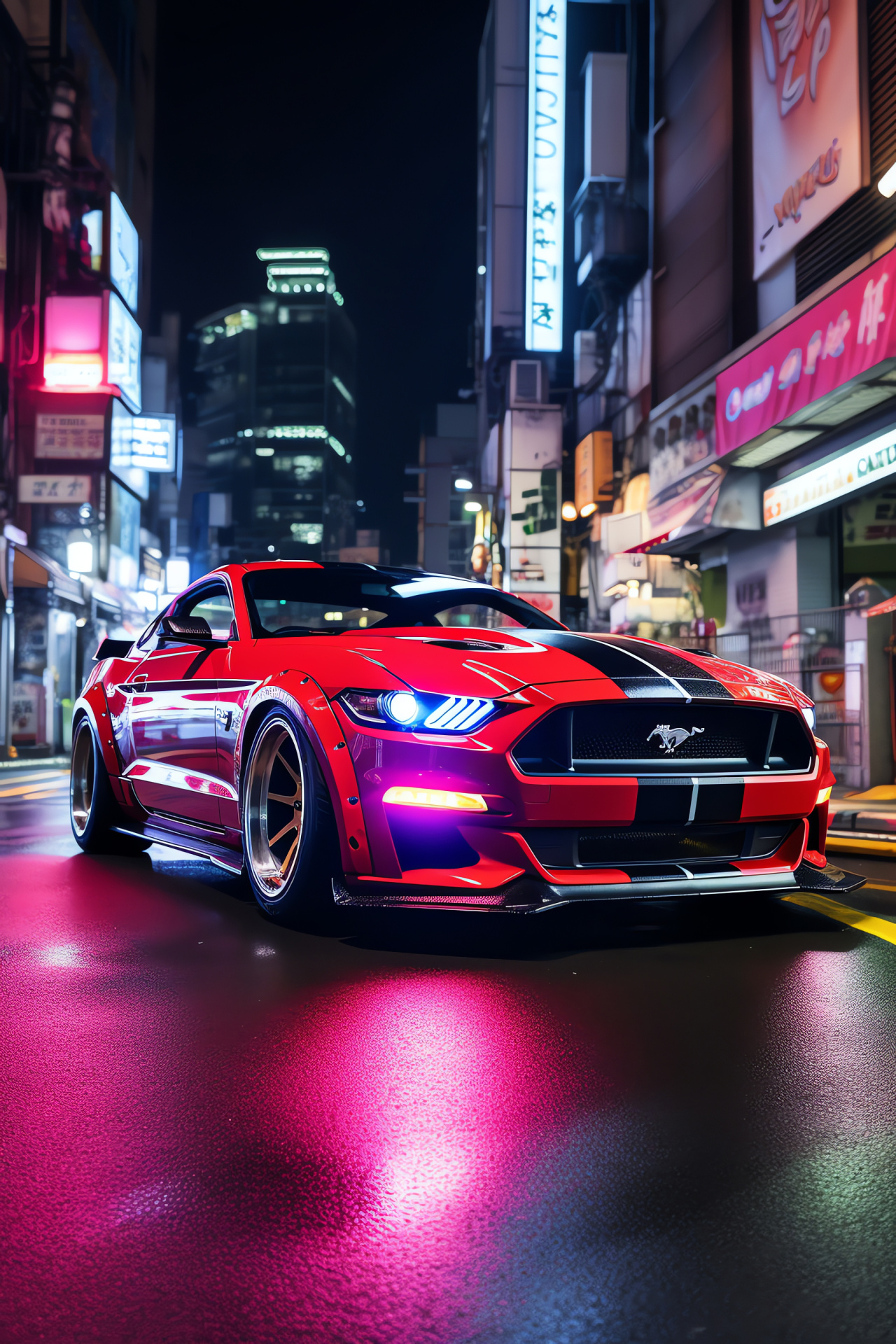 Drifting sports car, Tokyo streets, Urban neon flare, Metropolitan backdrop, Nighttime Tokyo adventures, HD Phone Image