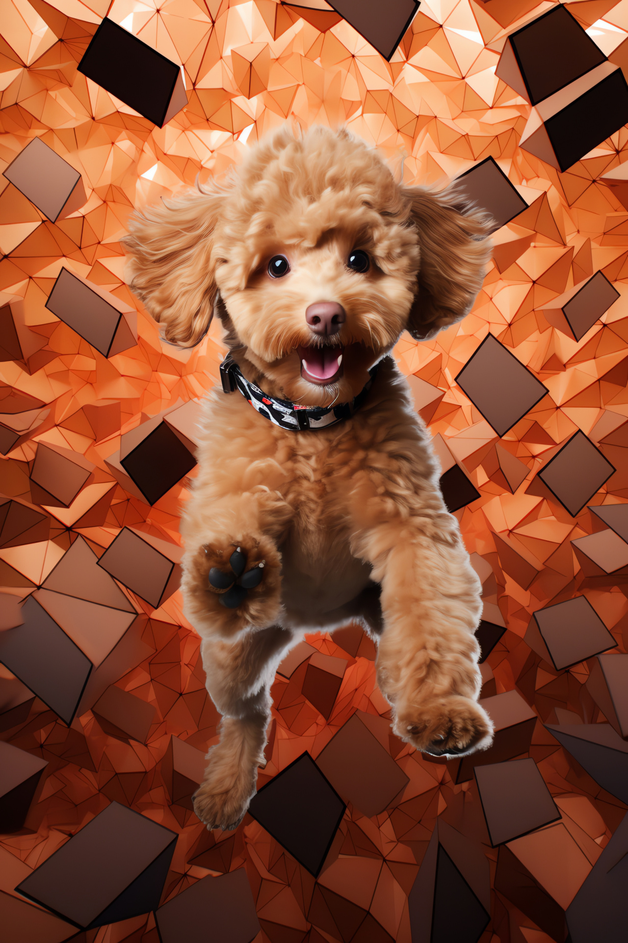 Apricot Poodle, playful canine, teddy bear grooming, vibrant geometric patterns, artistic scene, HD Phone Wallpaper