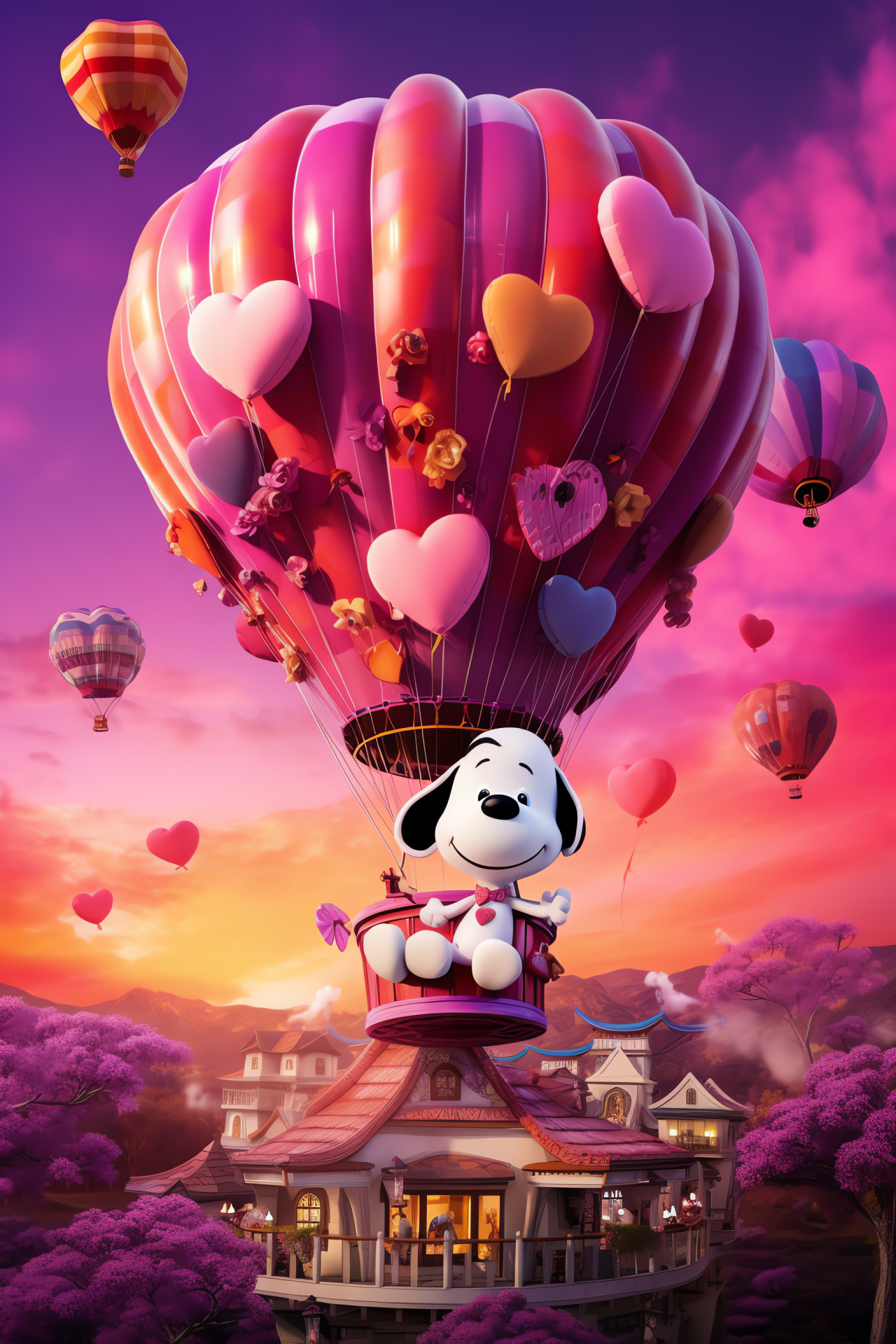 Snoopy Valentine's, Peanuts comic character, heart-themed cartoon, playful animation, love celebration, HD Phone Wallpaper