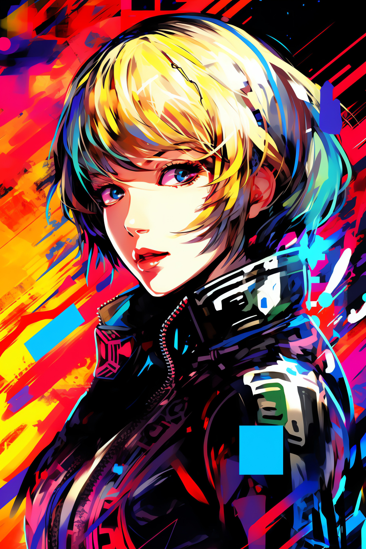 Persona 3 Aigis character, Combat android Palladion, Icy blue eyes, Persona game, Neon-lit archetype, HD Phone Image
