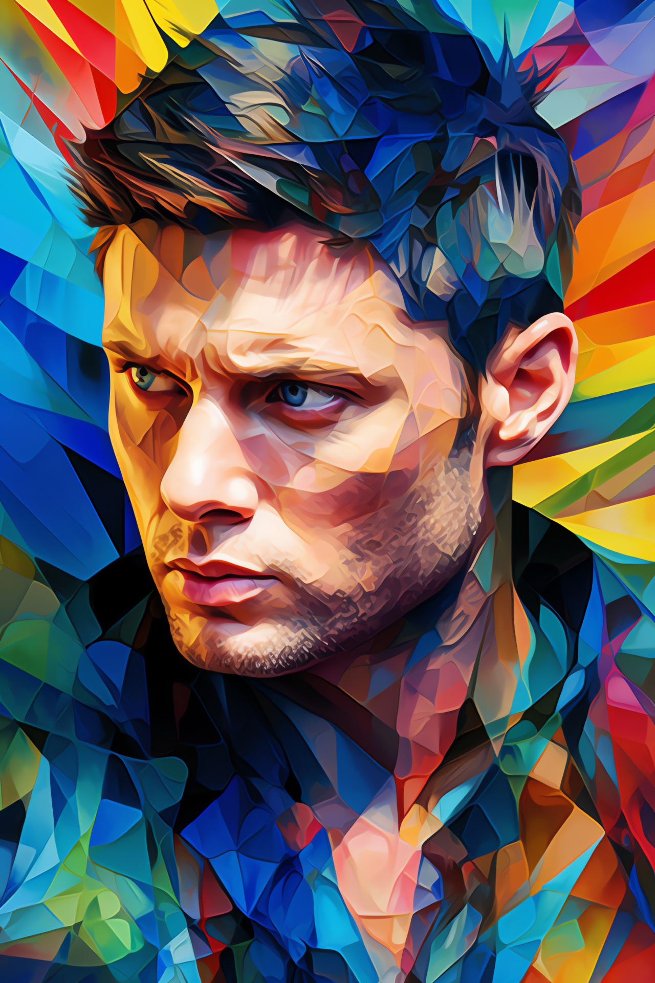 Jensen Ackles as Dean, Spectral abstract patterns, Intense hunter gaze, Monster fighting, Supernatural narrative, HD Phone Image