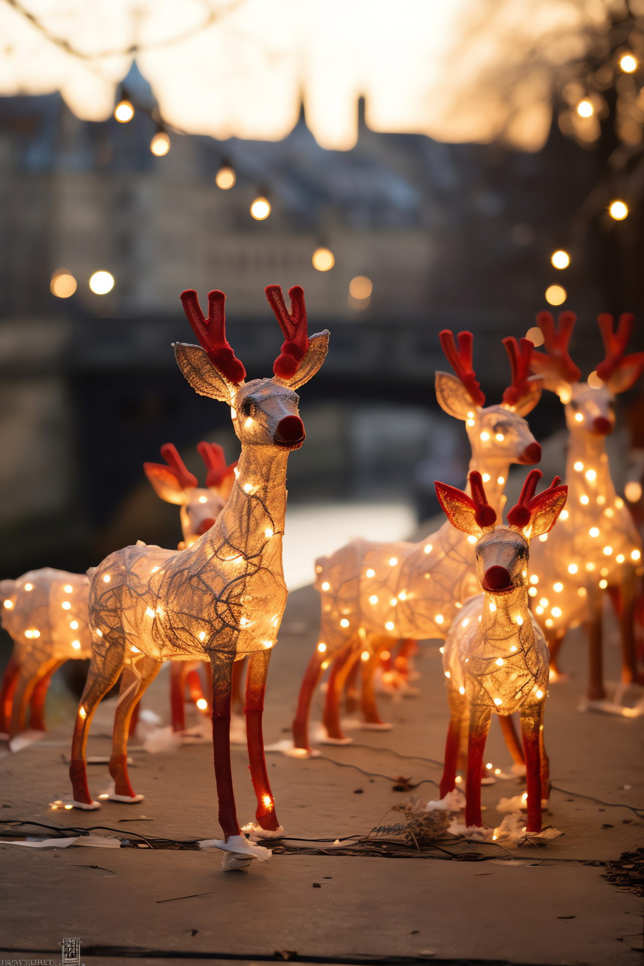 Rudolph, Red-Nosed Reindeer, Czech capital, Vltava River, festive illumination, HD Phone Image