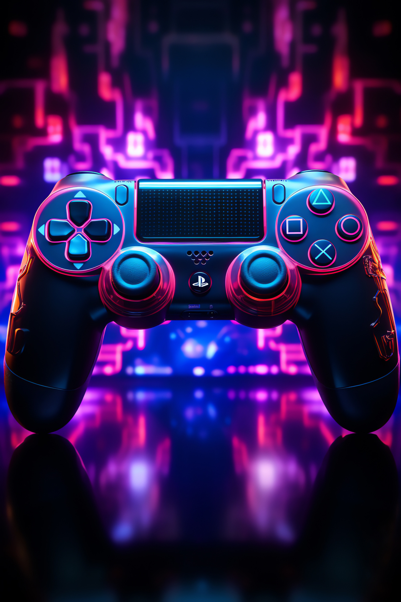 Playstation controller, neon ambiance, player's essential, gaming room, modern controller tech, HD Phone Image