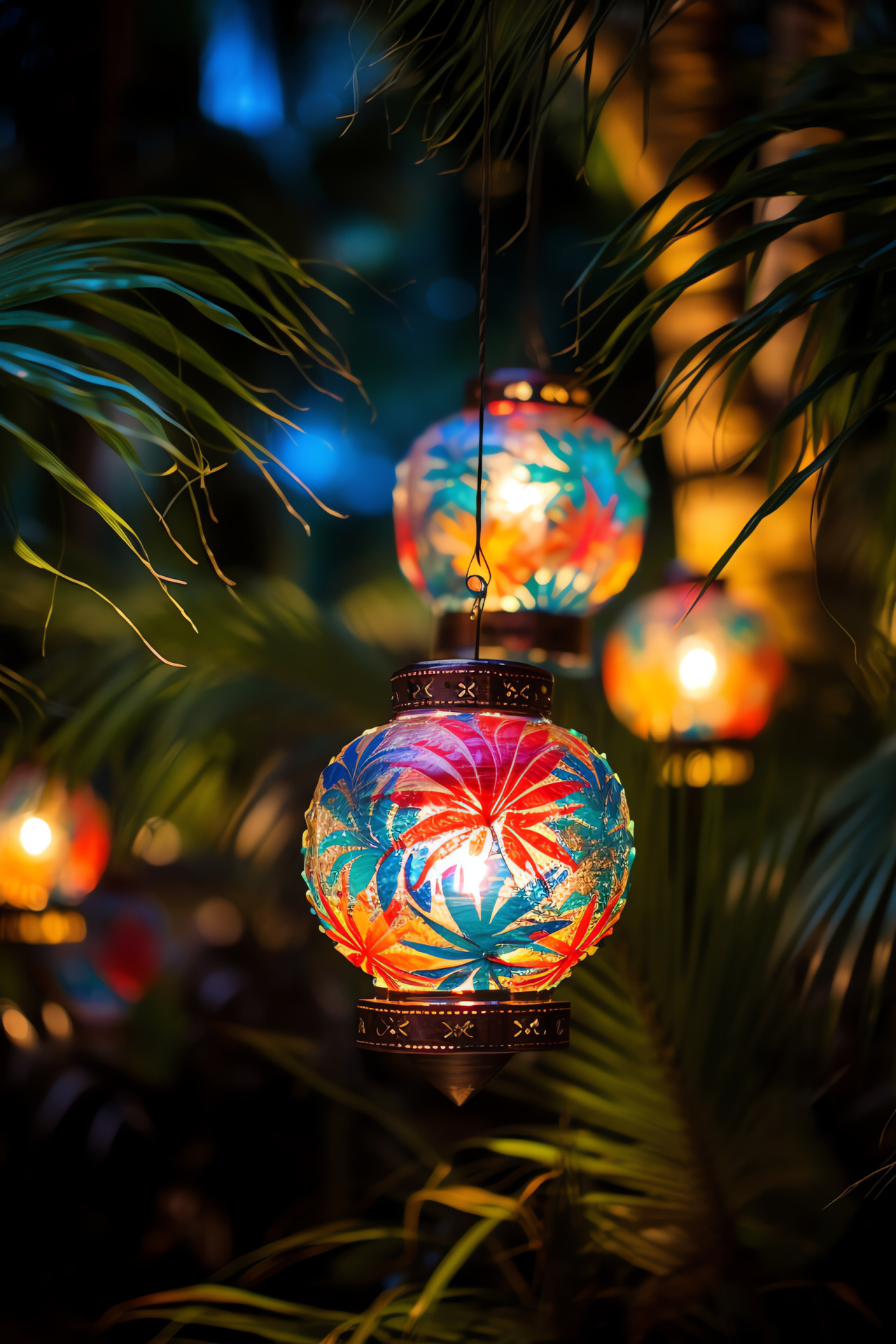 Exotic island festivities, Thai holiday, Sky lanterns display, Pyrotechnic shows, New Year's Eve, HD Phone Wallpaper