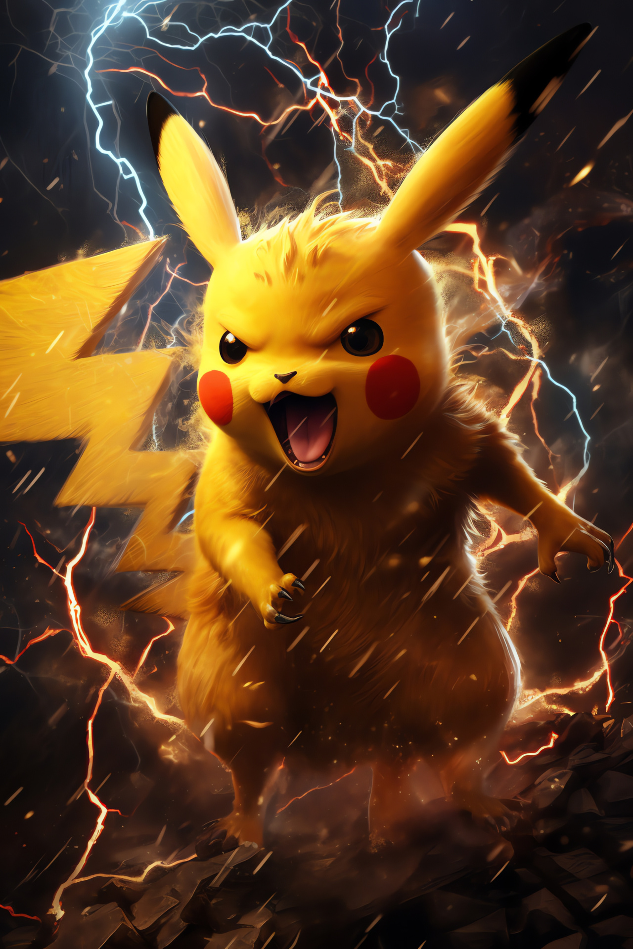 Pikachu move, Thunderous spectacle, Discharge prowess, Electrifying display, Battle readiness, HD Phone Image