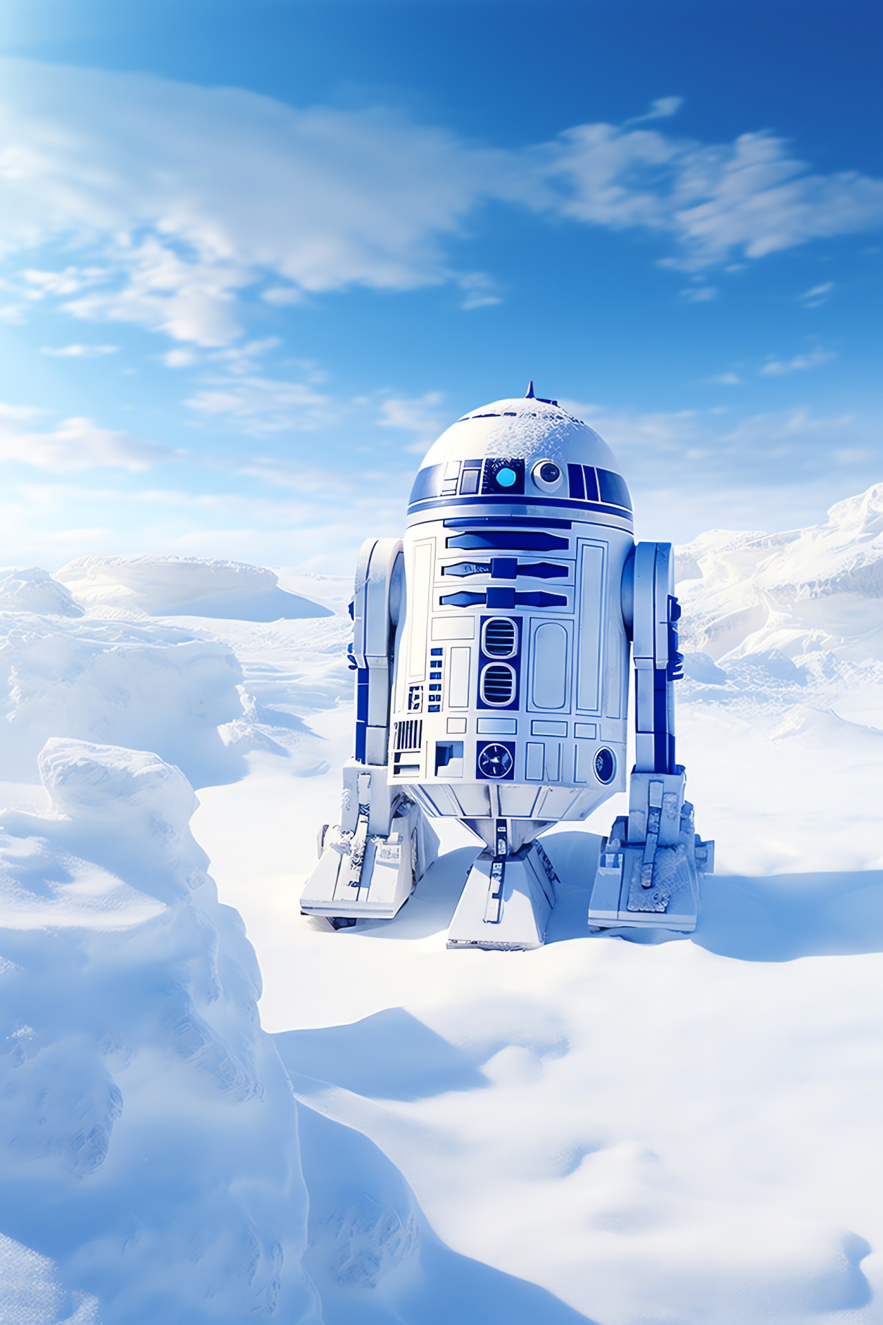 R2-D2 adventure, Frigid planet, Rebel espionage, Snowy backdrop, Ice planet, HD Phone Wallpaper