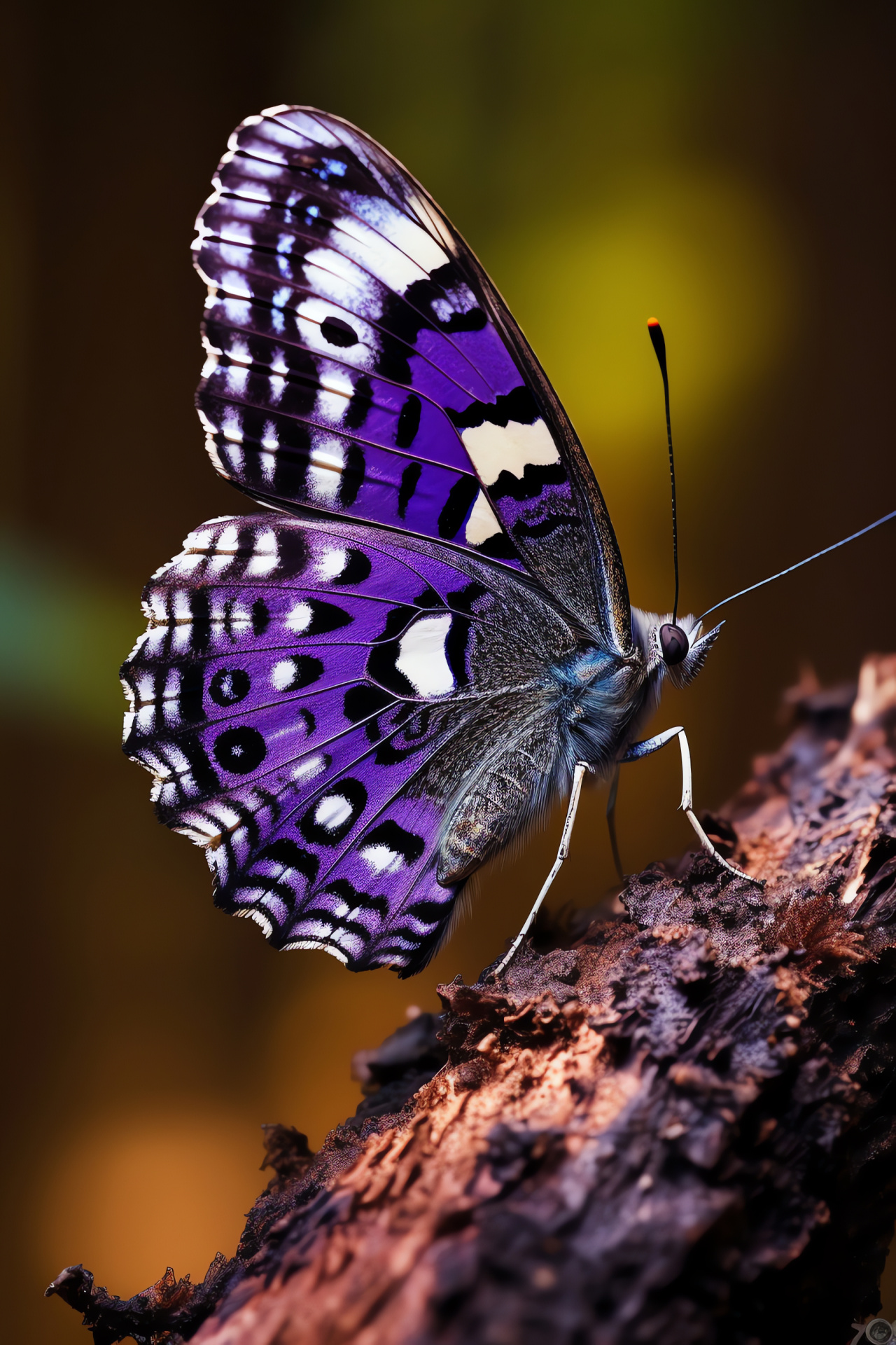 Purple Emperor Lepidoptera, lambent violet pinions, contrasting ornamentation, forested area, lichen-draped timber, HD Phone Wallpaper