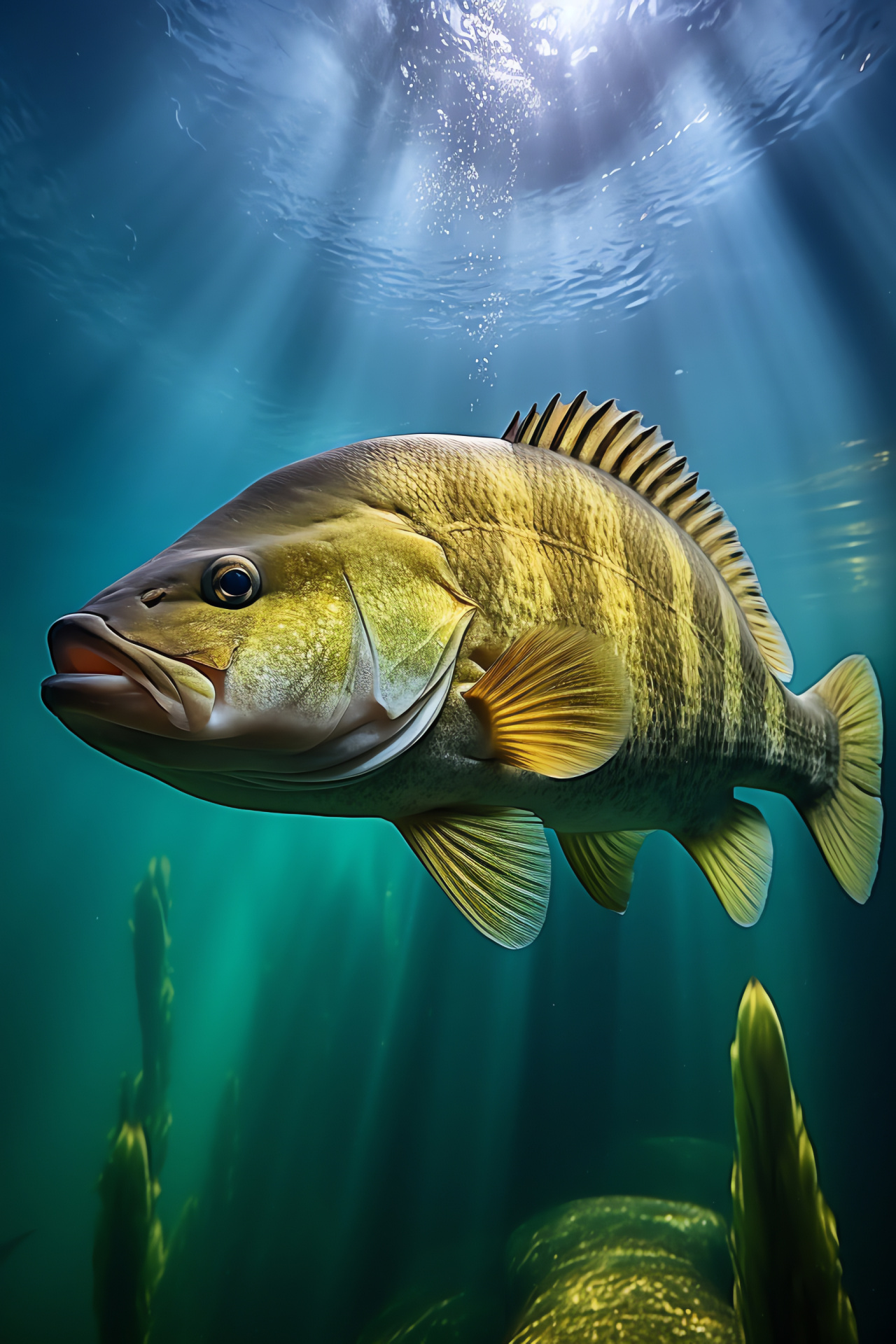 Freshwater sport fish, smallmouth bass profile, aquatic predator, angling challenge, river habitat, HD Phone Wallpaper