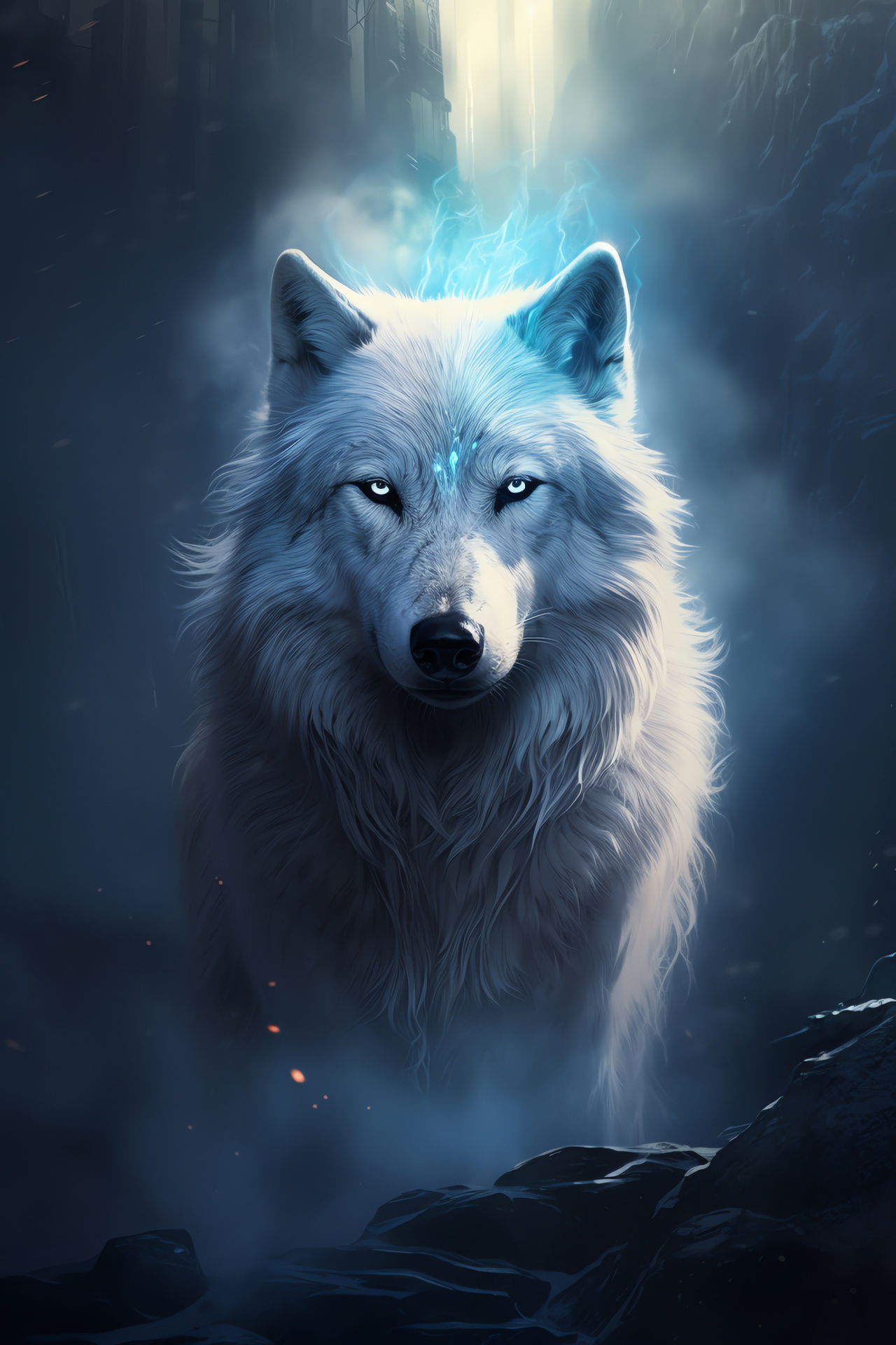 Spiritual White Wolf, Mythical animal, Ethereal creature, Nature-inspired, Symbolic white wolf, HD Phone Image