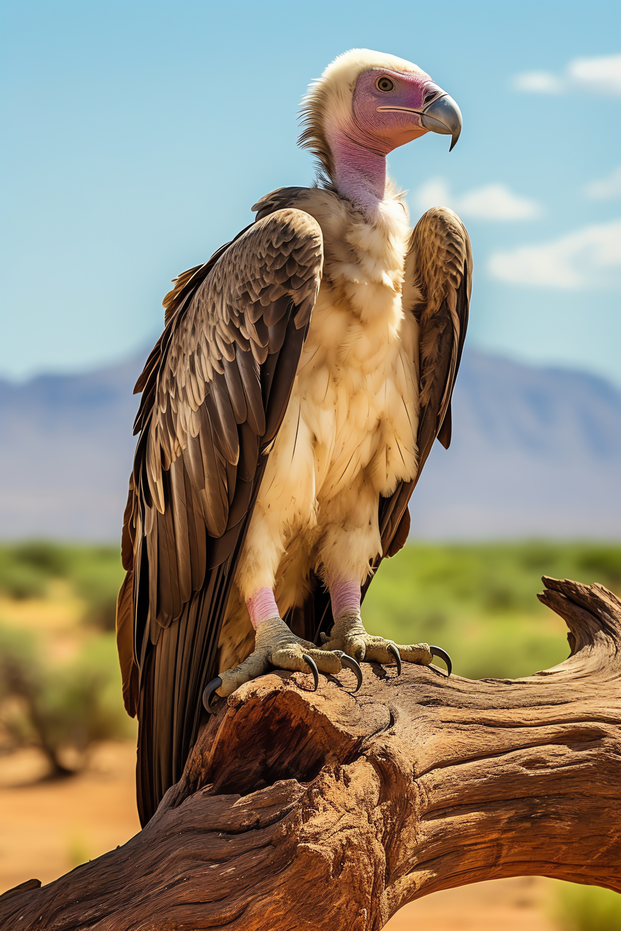Lappet-faced Vulture soaring, Broad winged raptor, Savannah scavenger, Yellow-eyed glance, HD Phone Image