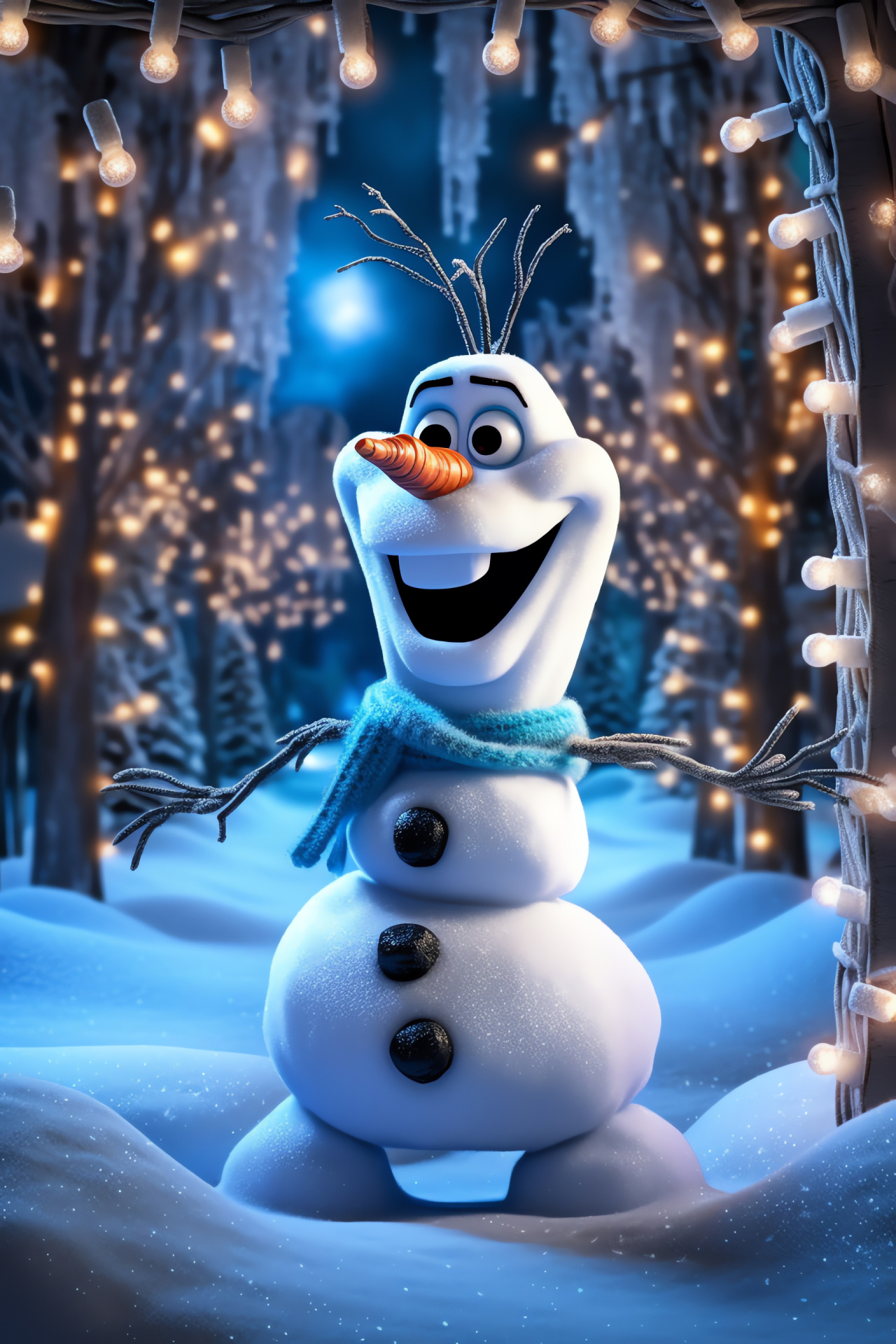 Snowman delight, wintry setting, Christmas charm, frosty landscape, holiday cheer, HD Phone Image