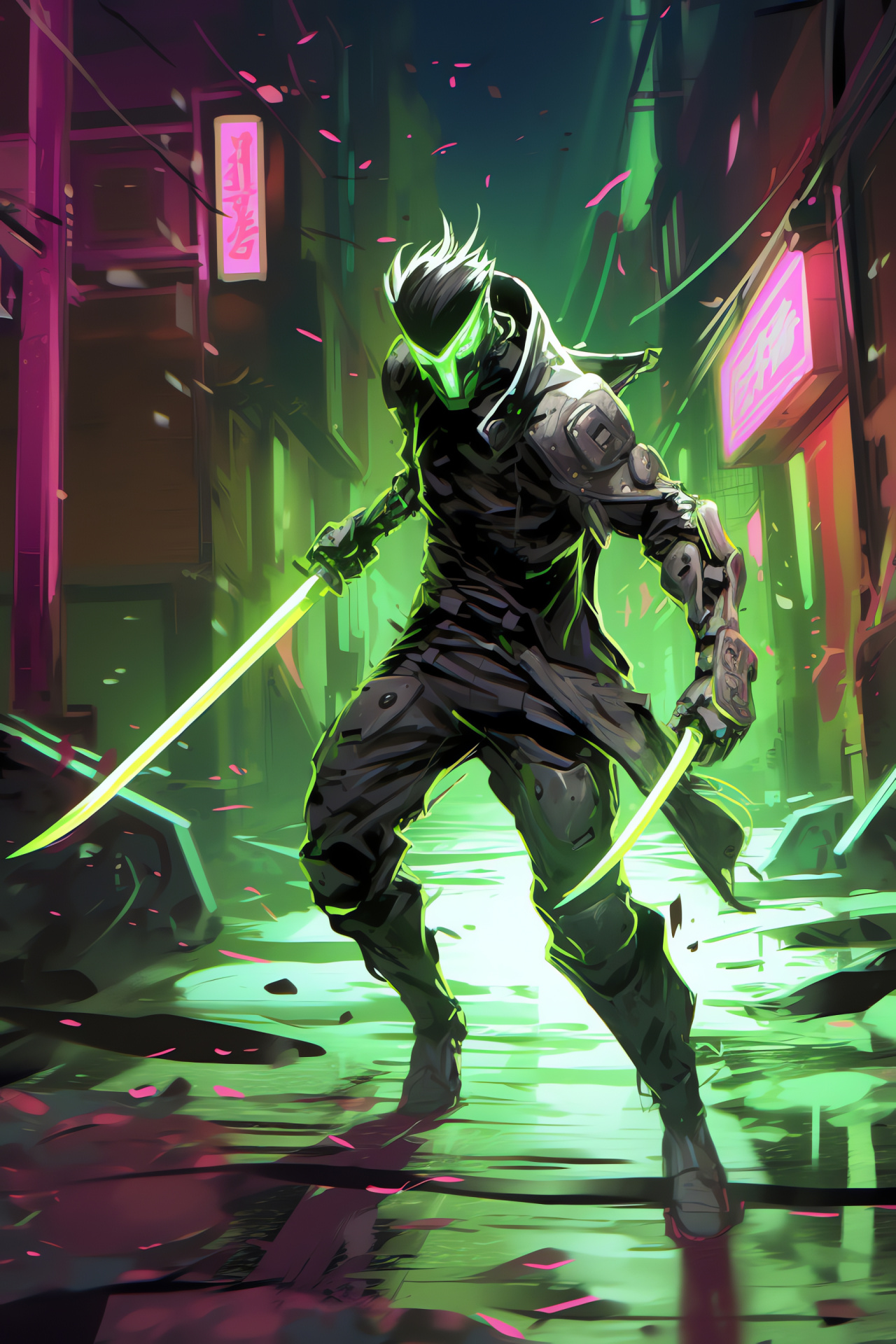 Genji, Ninja warrior, Cyber enhancements, Aerial agility, Overwatch universe, HD Phone Wallpaper