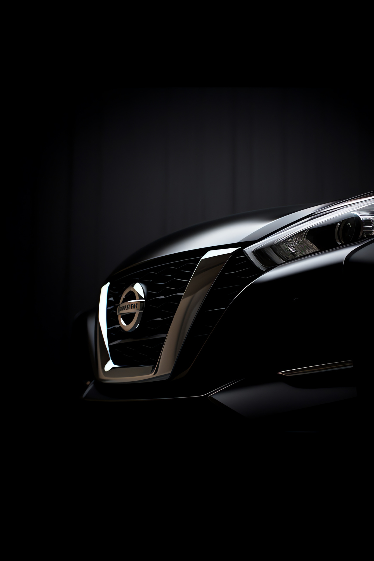 Nissan corporate logo, deep black canvas, side-aspect framing, Japanese brand representation, modern simplicity, HD Phone Wallpaper