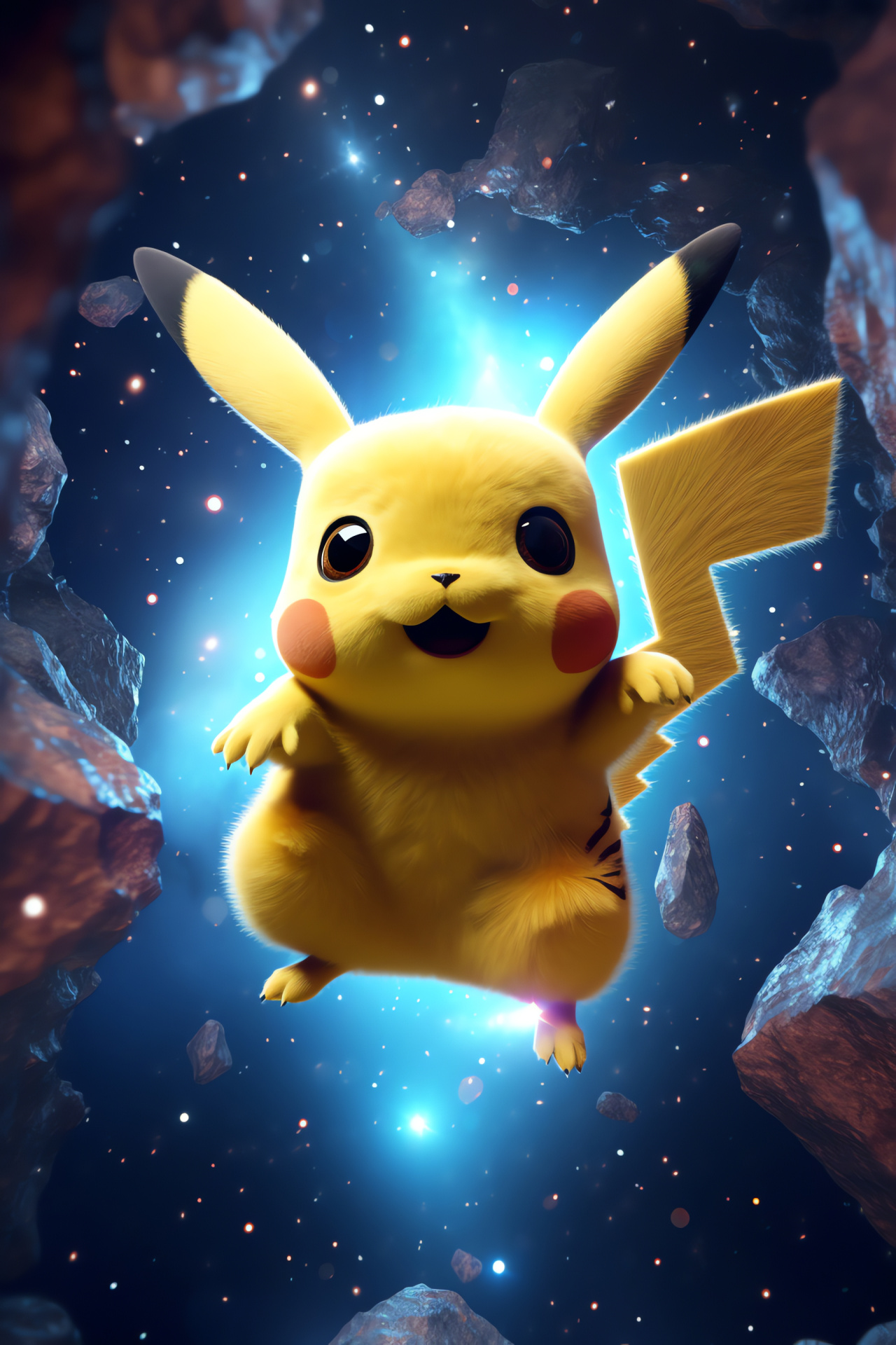 Pikachu in space, Electric Pokmon, Outer space quest, Zero gravity journey, High-tech spacecraft, HD Phone Image